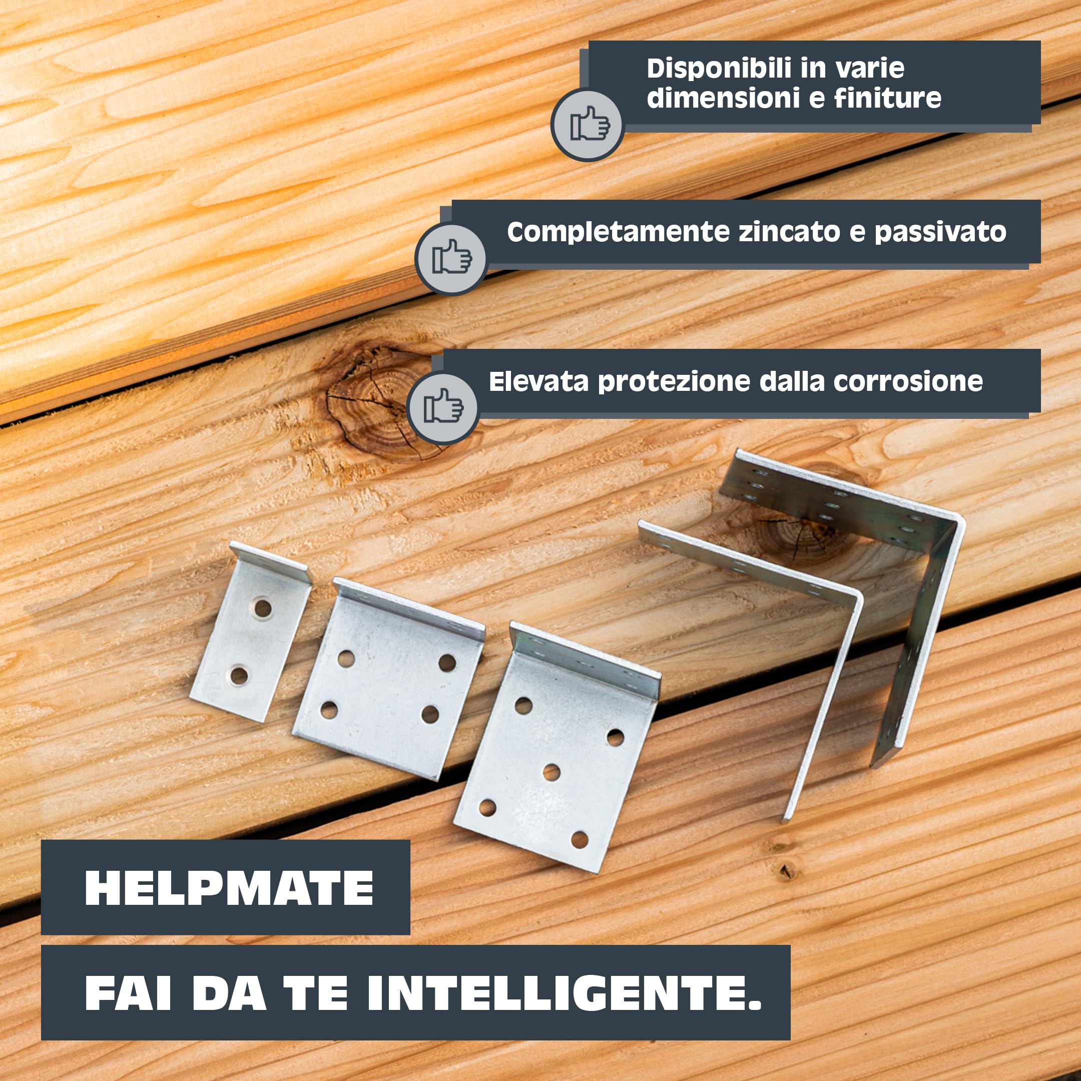 HELPMATE Connettore angolare zincato 60x60x40 mm piastra forata protezione corrosione