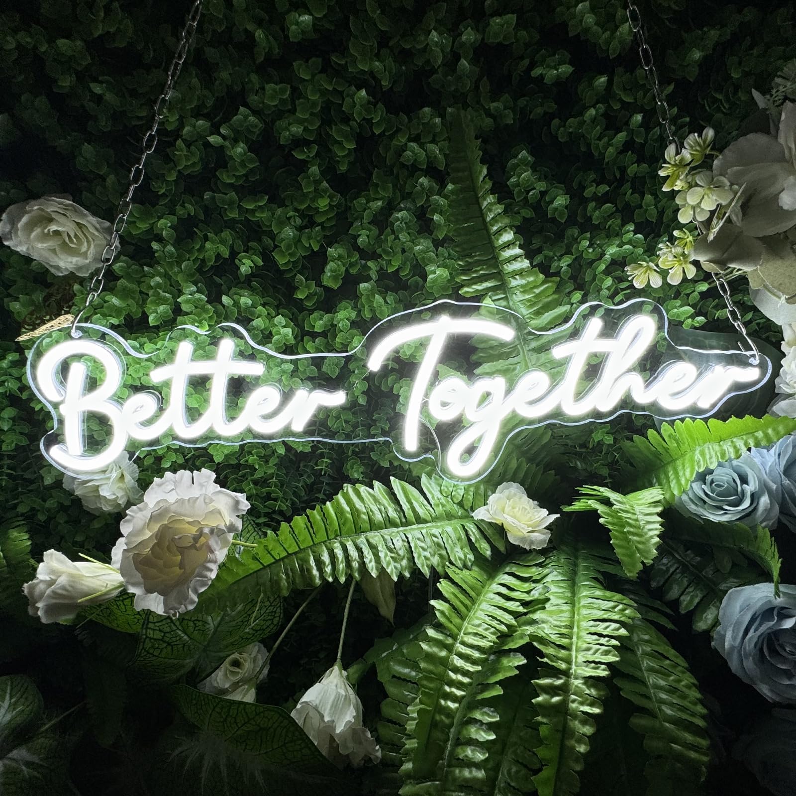 YALLOVE Better Together Neon Sign, 22.8 X 6 inch, Cool White Neon Light, USB Powered Light-up, Adjustable Brightness, Neon Wall Sign, Neon LED Sign for Birthday, Wedding, Living Room, Wall Decoration