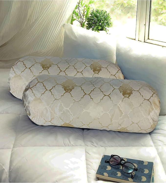 IM FAB Barfi Burnout Velvet Luxury Round Bolsters Covers (32 x 16,INCH