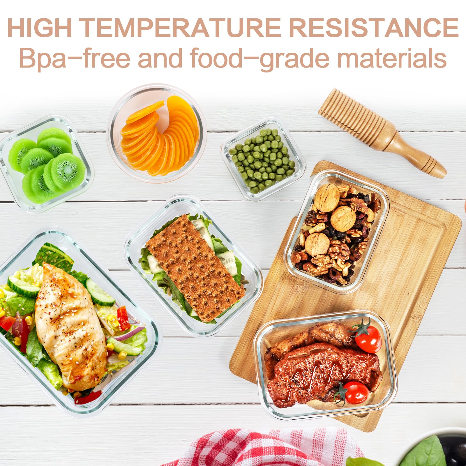 Skroam Contenitori per alimenti in vetro, confezione da 15, contenitori in vetro per la preparazione dei pasti, scatole bento per il pranzo, con coperchio a prova di perdite, per microonde,