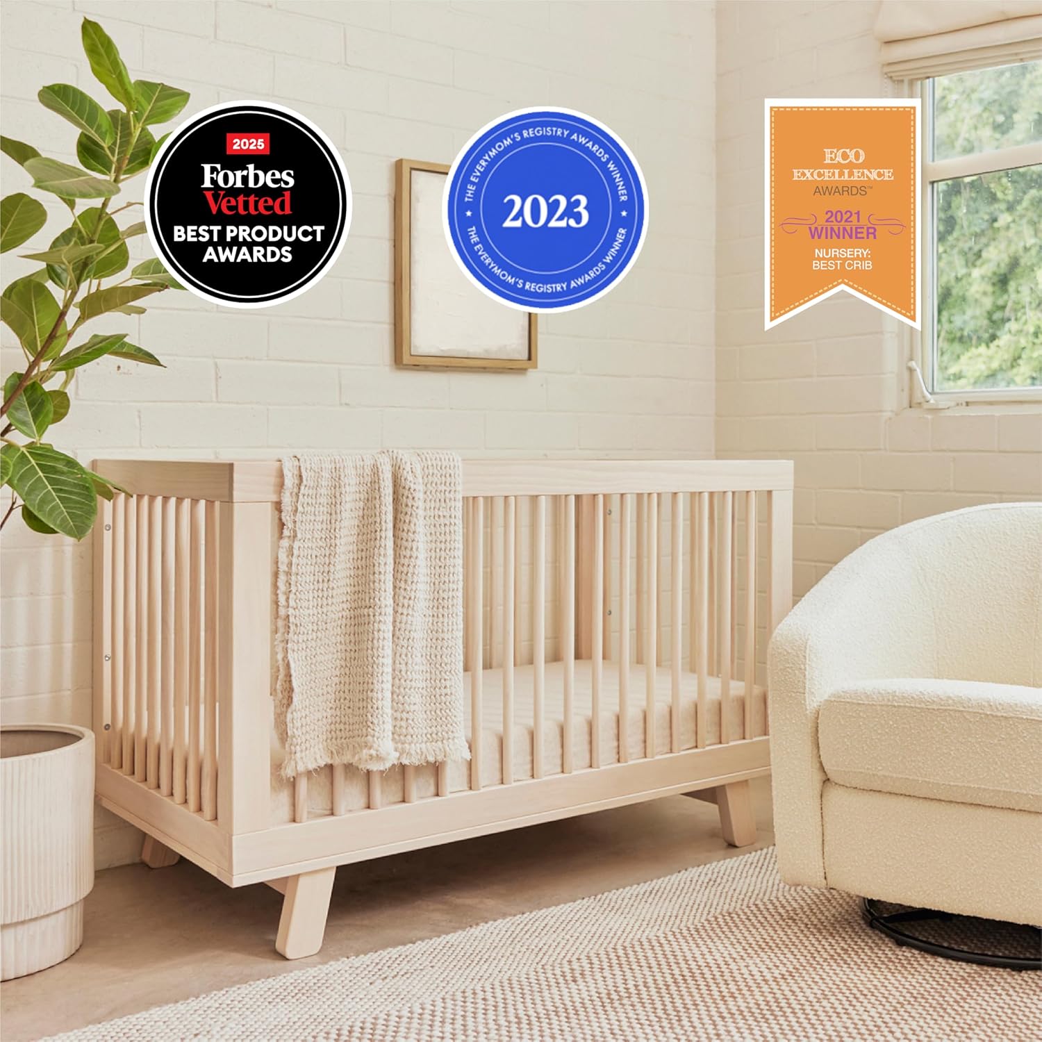 Babyletto Hudson 3-in-1 Convertible Baby Crib - GREENGUARD Gold Certified - Convertible Crib to Toddler Bed and Daybed - Baby Bed with 4 Adjustable Heights - Wooden Crib - Washed Natural - Image 6