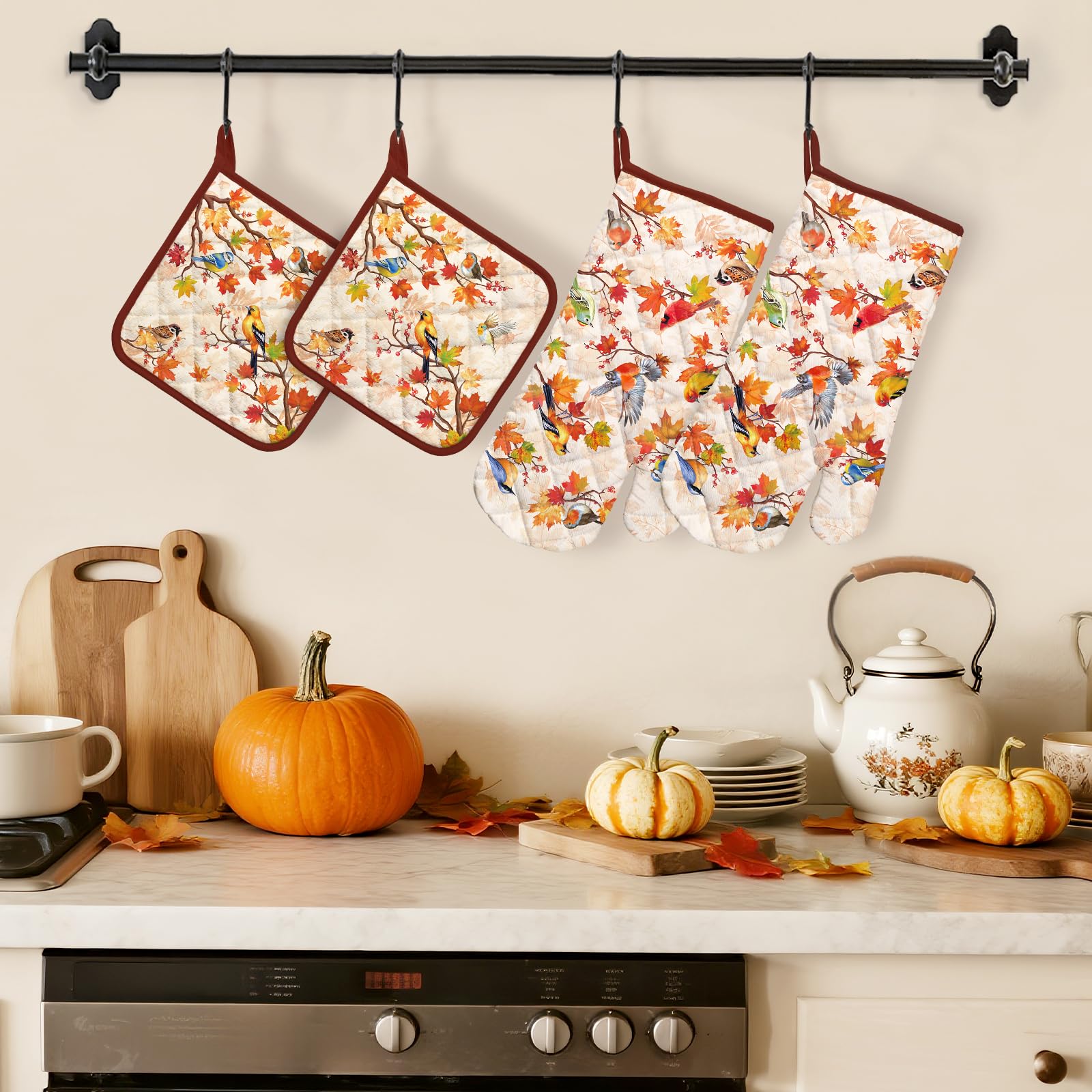 Arquiel Fall Bird Oven Mitts and Pot Holders -100% Cotton - Image 2