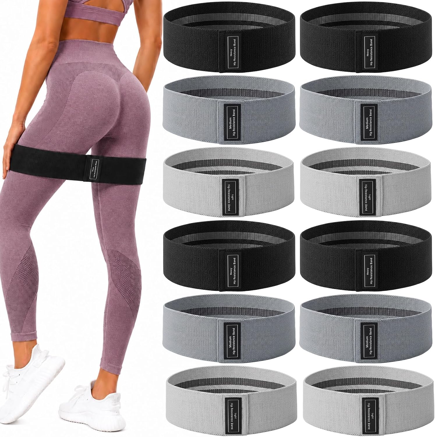 12 Pcs Fabric Resistance Bands Set, Workout Stretch Exercise Band for Legs and Glutes