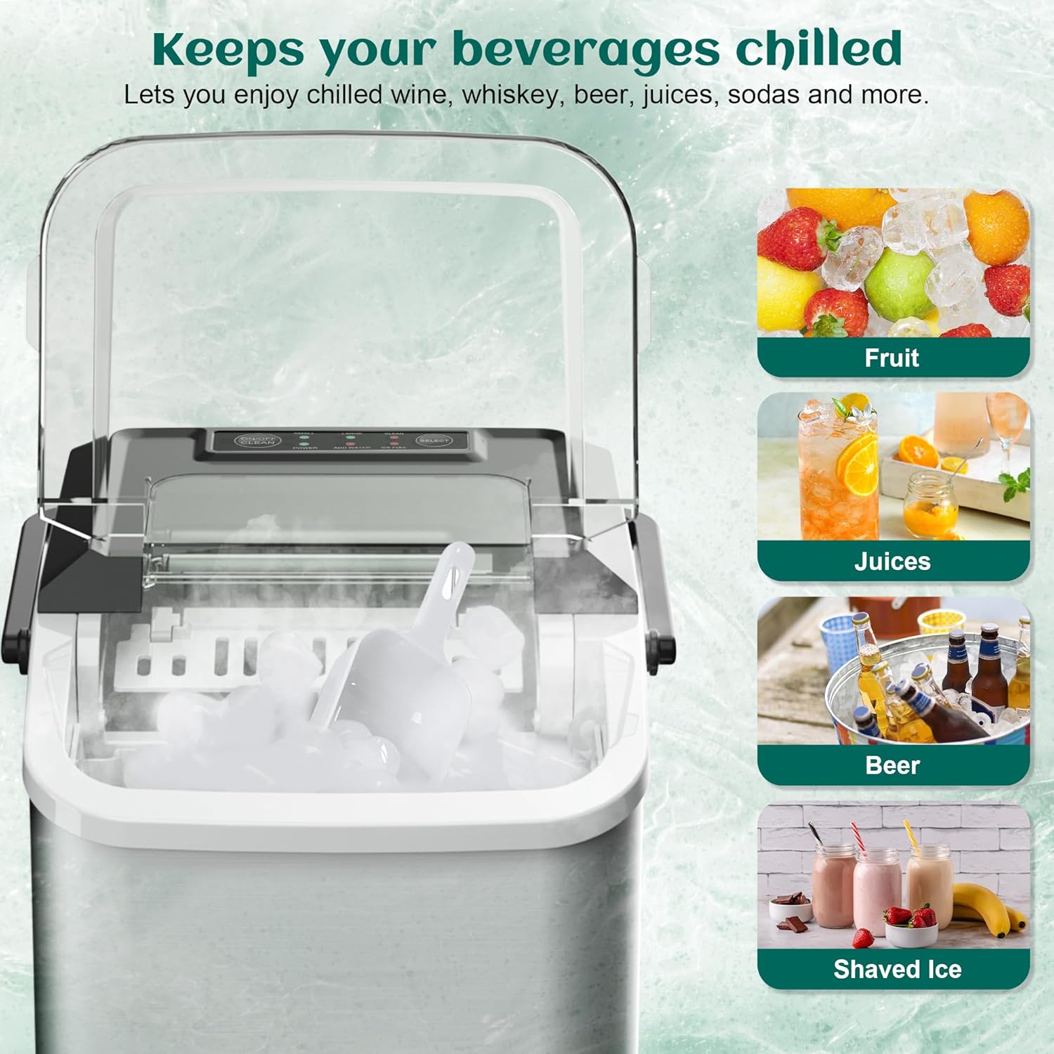 Bullet Ice Maker, 26.5 lb/24H Counter Top Ice Maker with Self-Cleaning Function, 9 Cubes Ready in 7-8 Mins, Portable Ice Maker Suitable for Home, Office, Kitchen, RV, white S, WBJ-10C