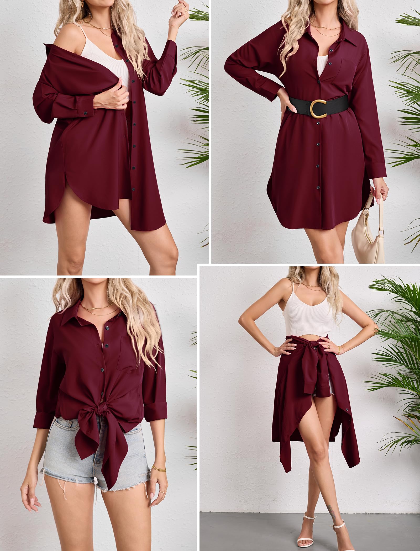 Enmain Camicia Donna Maniche Lunghe Bottone Blusa Abito Lungo in Cotone Casual con Tasche
