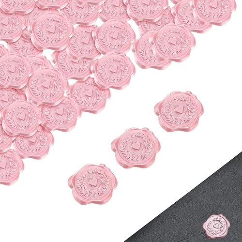 Dianelhall Calcomanías de sello de cera en relieve de corazón para boda, matrimonio, compromiso, tarjeta de invitación, baby shower (30 piezas), rosa