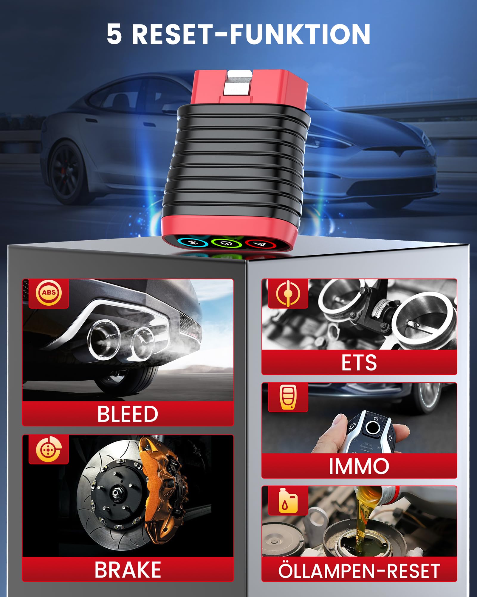 thinkcar Adapter Bluetooth OBD2, BD6 Urządzenie diagnostyczne OBD2 z wszystkimi diagnostykami systemowymi + 5 funkcjami serwisowymi (LED, hamulce, lampki oleju, IMMO, ETS)