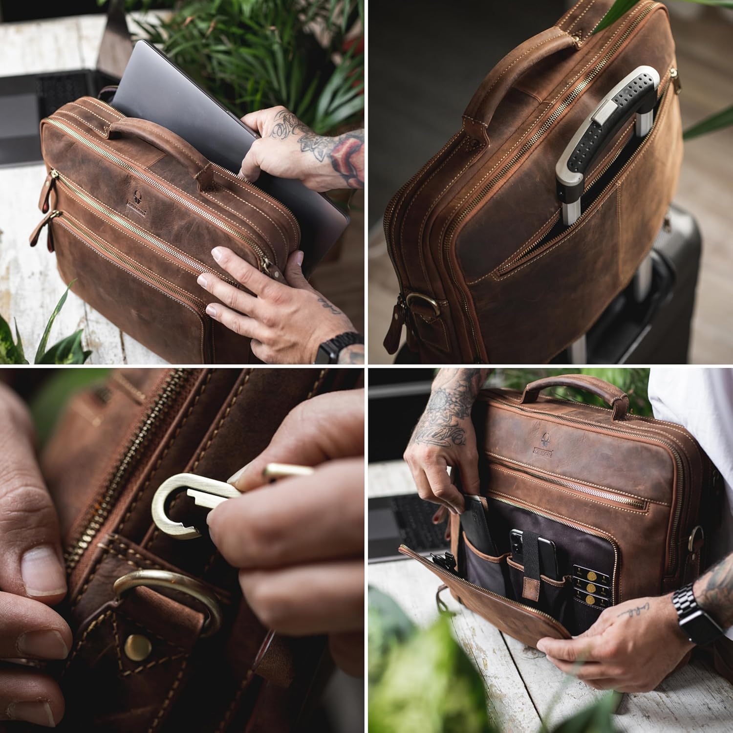 DONBOLSO Handcrafted Leather Messenger Bag for Men Women 15x12x4 Inch Laptop Shoulder Bag Vintage Brown Briefcase