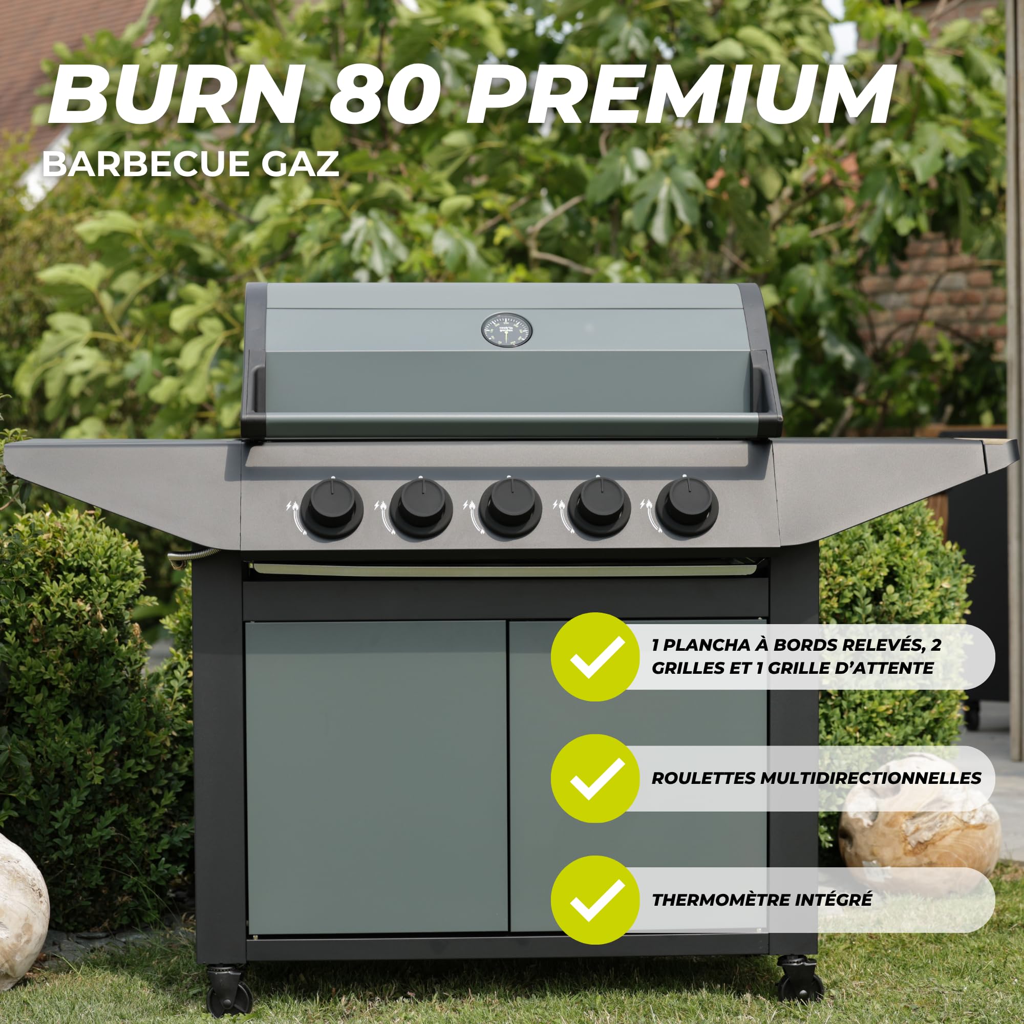 Cook'in Garden - Barbecue à gaz BURN 80 PREMIUM 5 brûleurs - Amovible