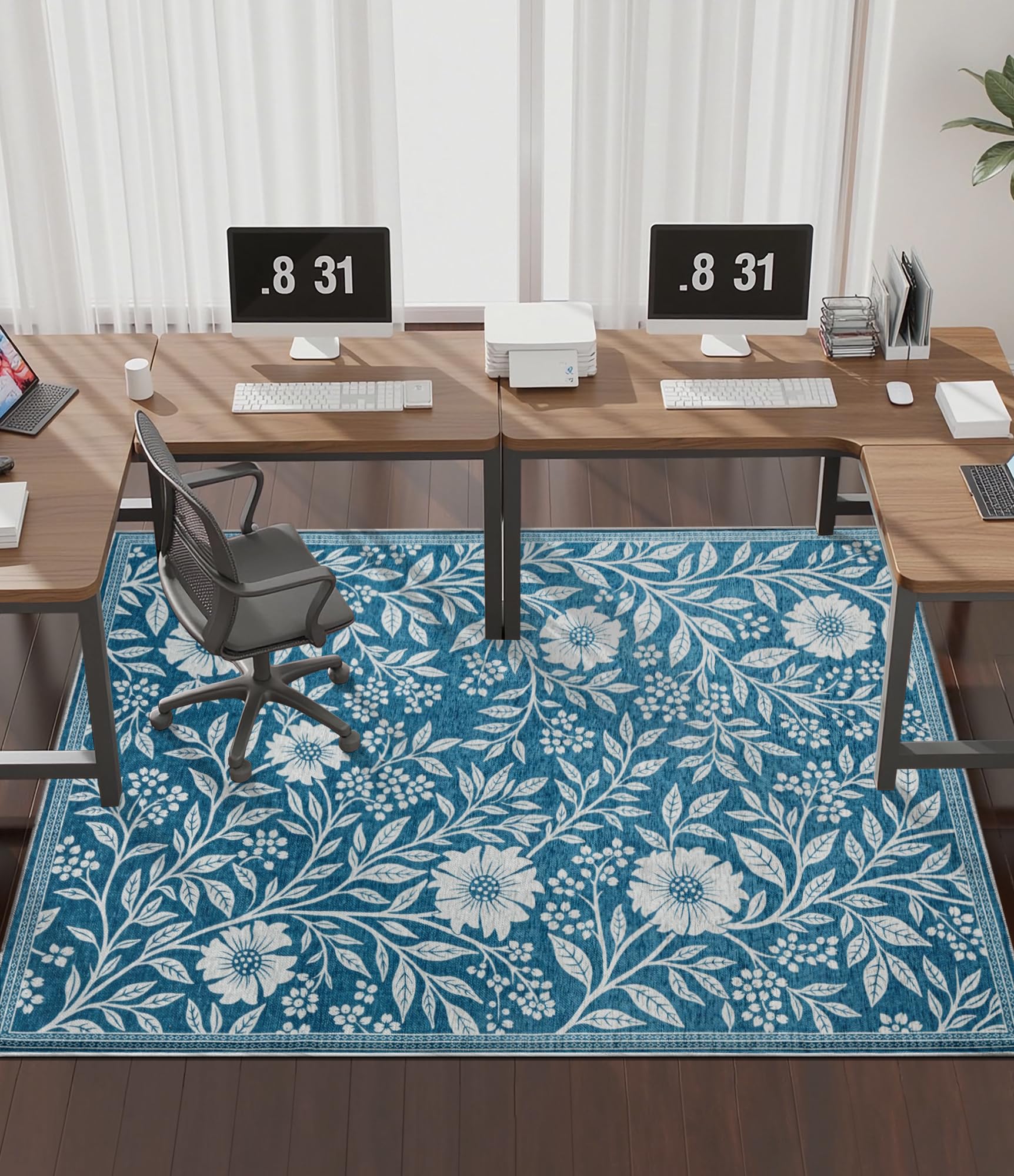 chakme Office Chair Mat for Hardwood Floor, 72"x48" Easy Glide Computer Desk Mat Protector for Rolling Chair Under Desk Rug Nonslip Backing, Machine Wash, (Blue Flowers)