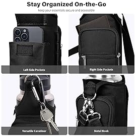 icolor Black Magnetic Gym Bag Water Bottle Carrier Holder with Phone Pockets & Strap,Nylon Gym Magnetic Bag 5 Built-in Magnets Gym Accessories Organizer Bottle Pouch Sleeve for Men Women