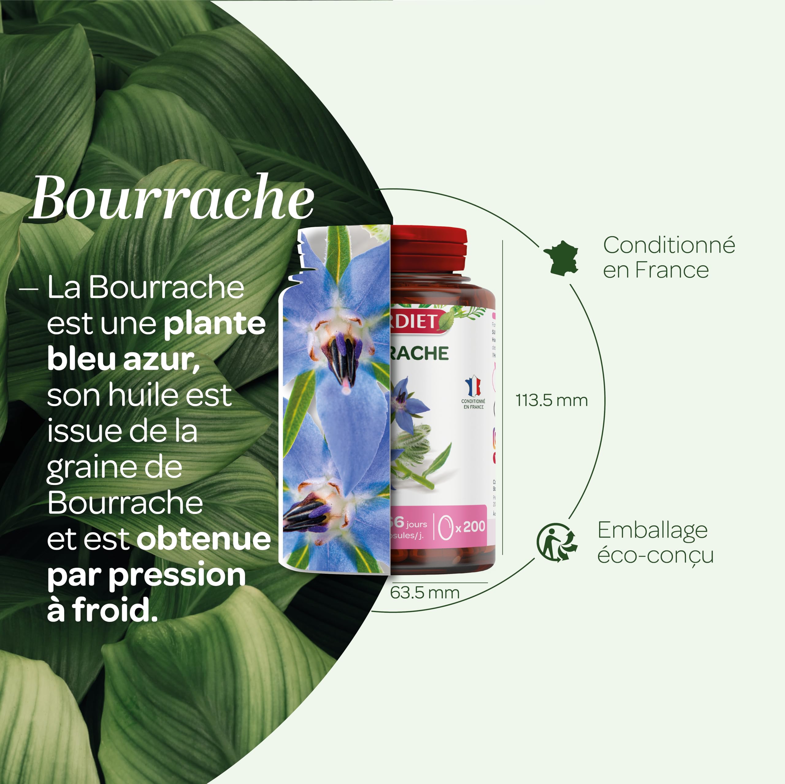 SUPERDIET® - HUILE DE BOURRACHE - Beauté de la peau -Phytothérapie - Fabrication française - 200 capsules