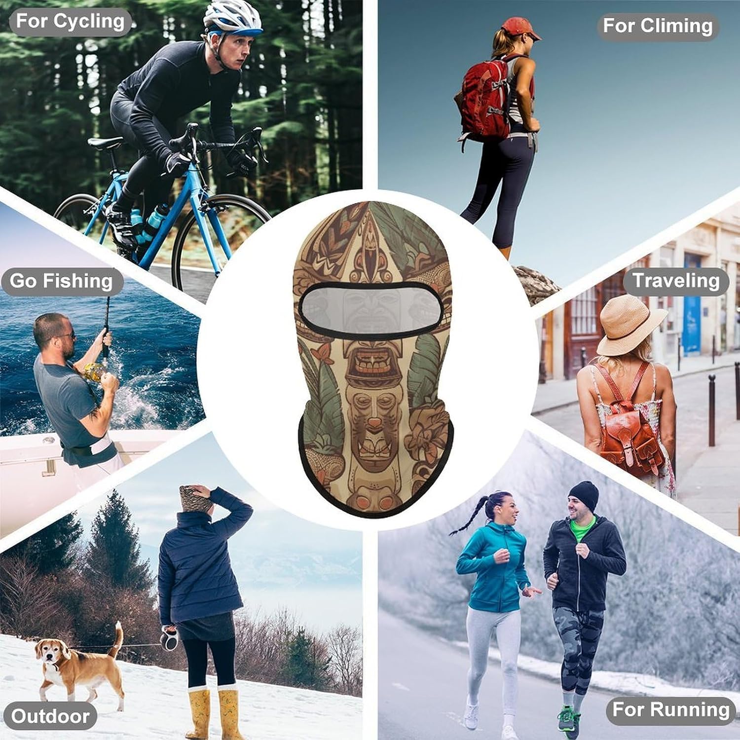 Balaclava Face Mask for Men Women Sun Protection Full Face Cover | Breathable Vintage Aloha Tiki Full Face Mask Windproof Ski Mask Motorcycle Helmet Lining for Outdoor Sport Cycling
