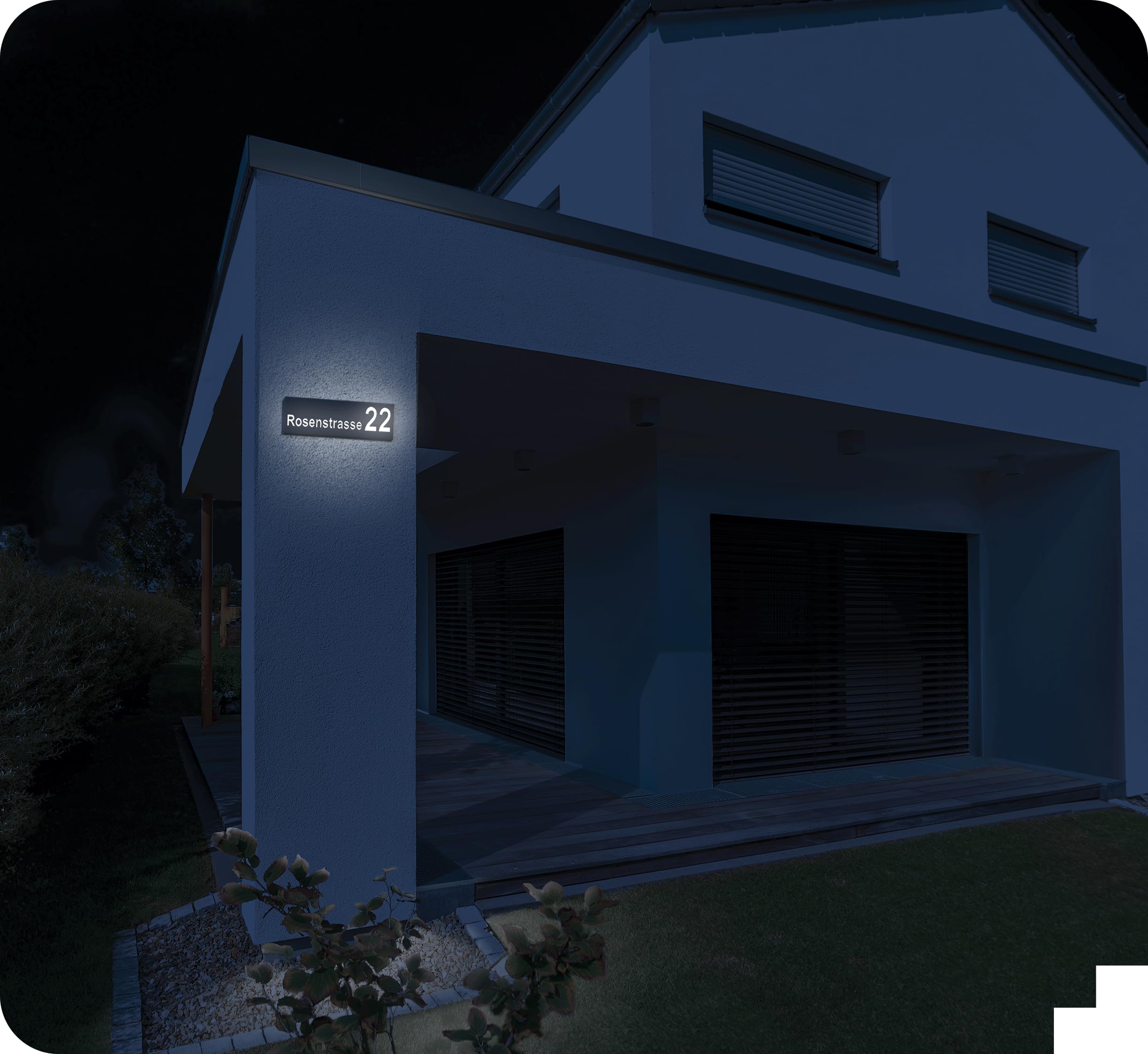 Hausnummer Beleuchtet LED mit Dämmerungssensor 40x10 cm Anthrazit mit Gravur, 6W A++, 230V, wasserdicht, modernes Design, robust & stilvoll