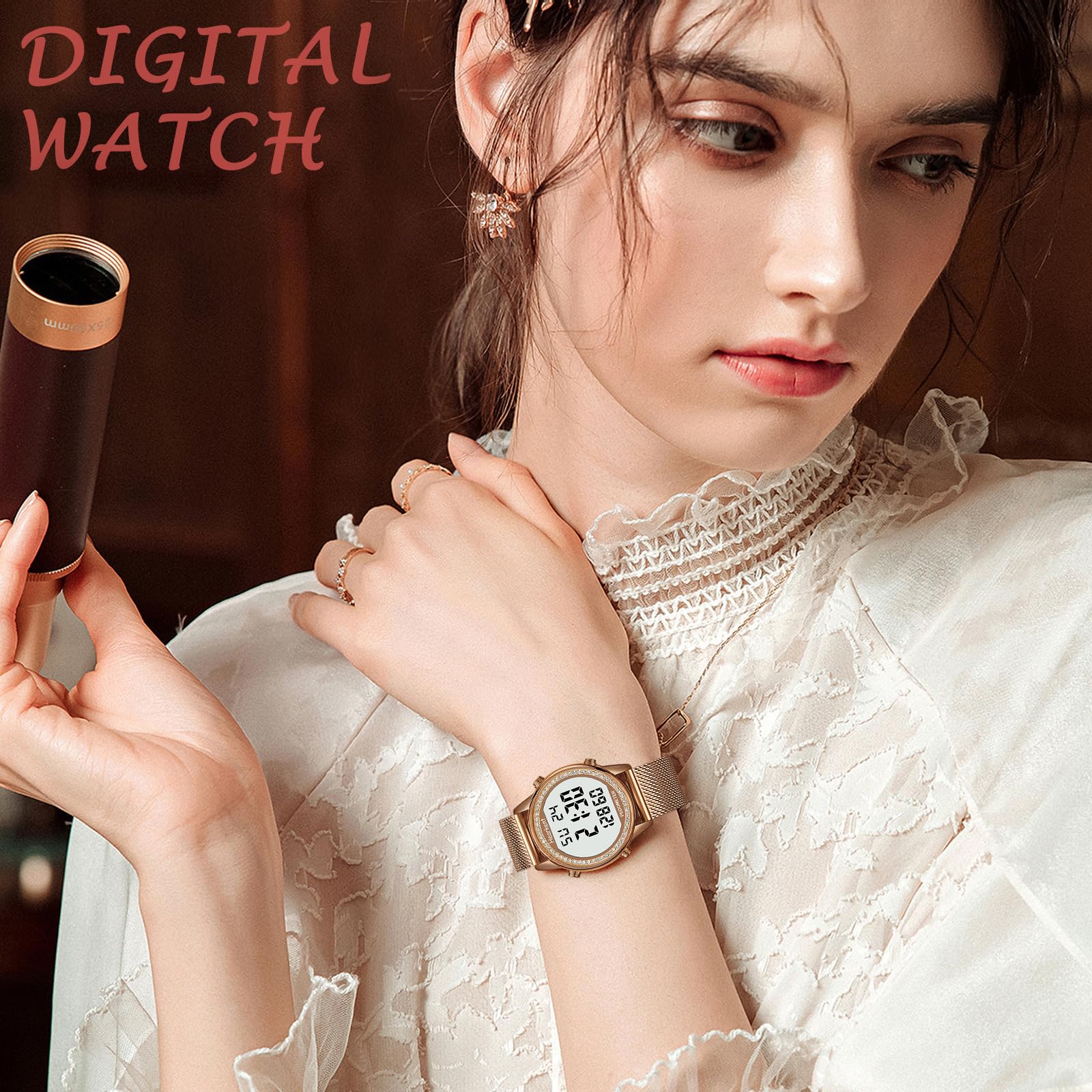 Damen Digitaluhr LCD Große Zahlen Schrittzähler Uhr Schrittzähler Kalorienabstand Wasserdicht mit Alarm Schritte Kalorienzähler