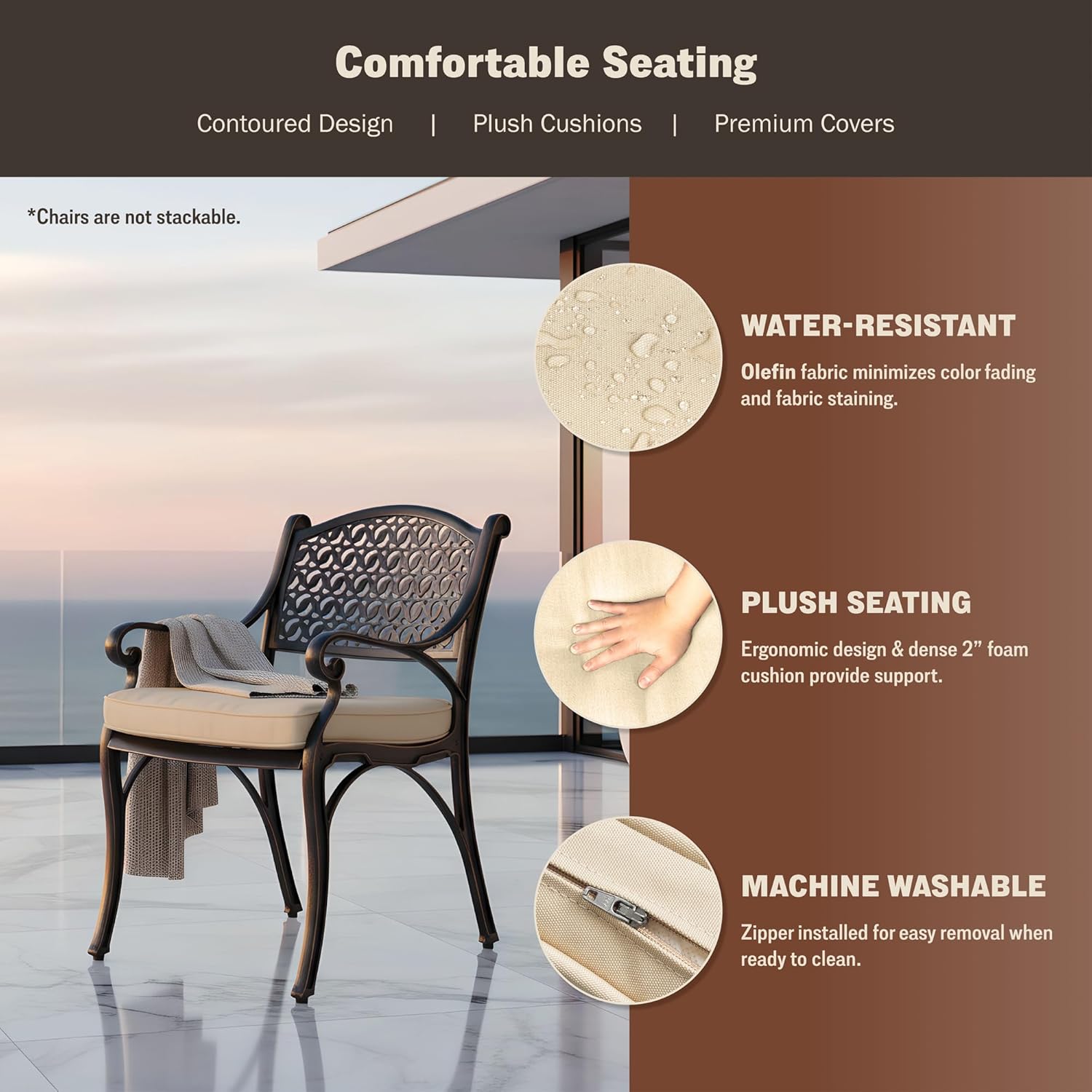 Kinger Home 5-Piece Cast Aluminum Outdoor Dining Furniture Set for 4, Round Patio Table and Chairs for 4 with Cushions, Outdoor Furniture Set with Umbrella Hole, All-Weather Patio Dining Set
