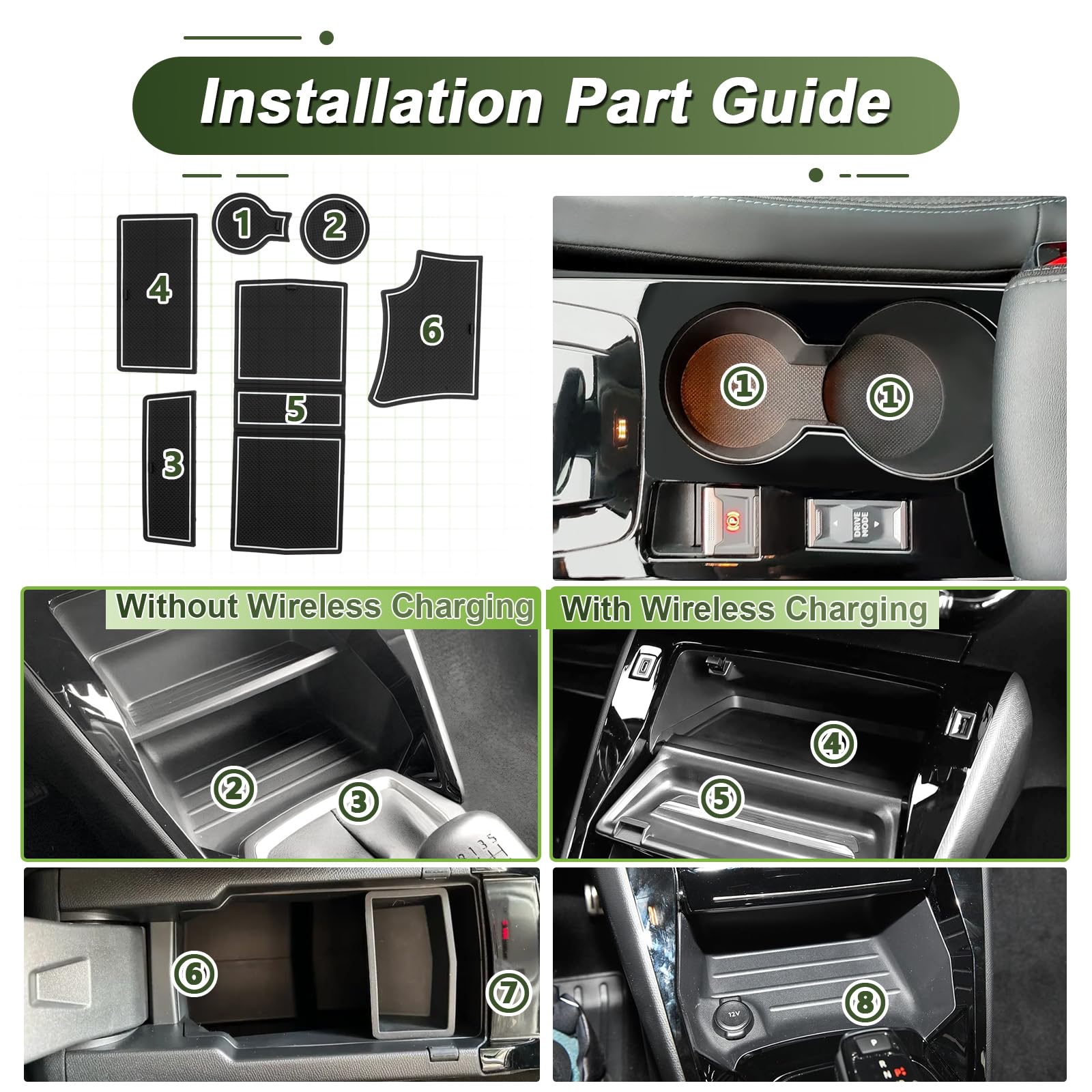 Compatibile con Peugeot 208 E-208 2020-2024 2025 (Automatico) Tappetini Antiscivolo per Peugeot 208 Tappetini in Gomma per Console Centrale, Porta Bicchieri, Scanalatura Porta (Bianco)