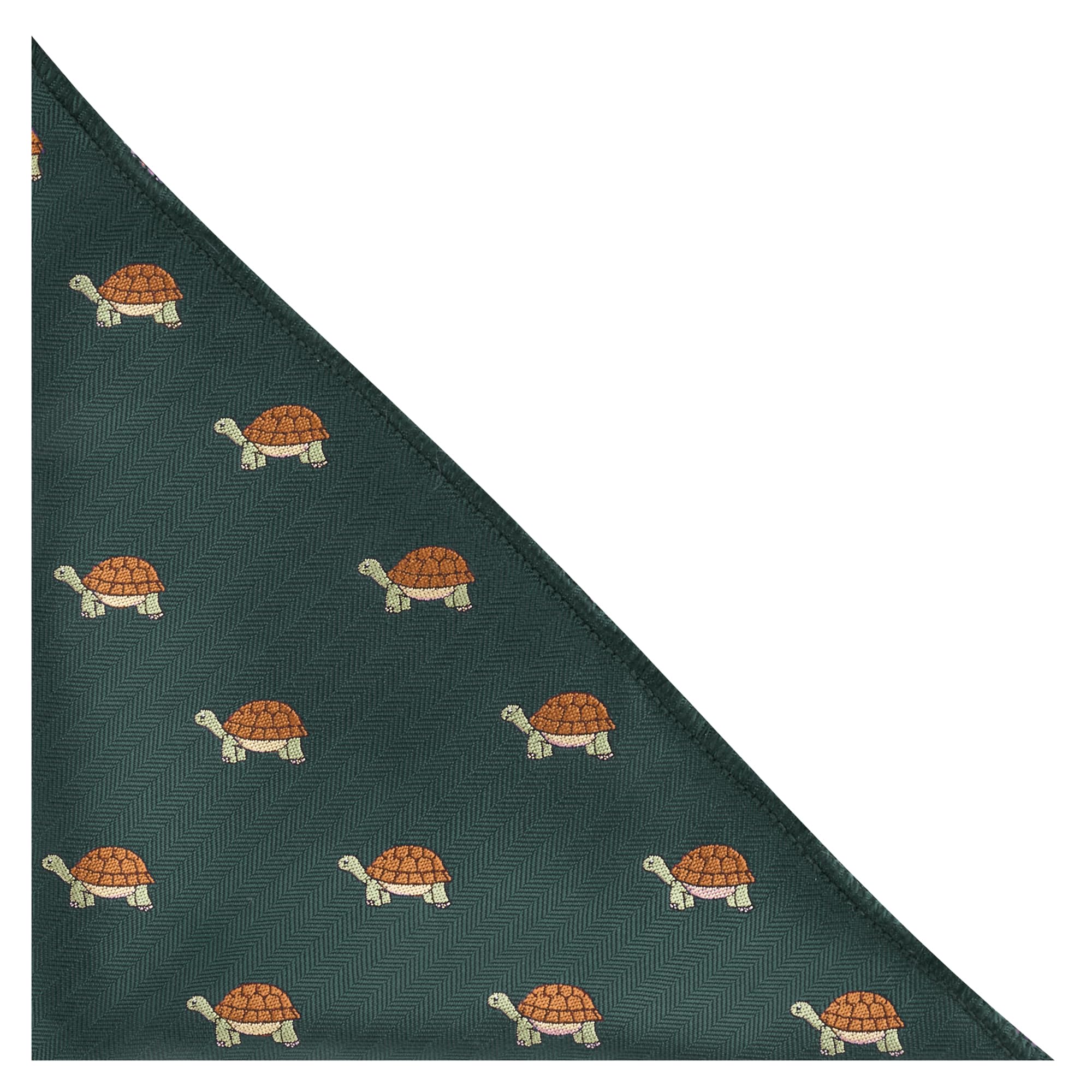 King & Priory Tortoise Dark Green Herringbone Embroidered Pocket Square, Handkerchief