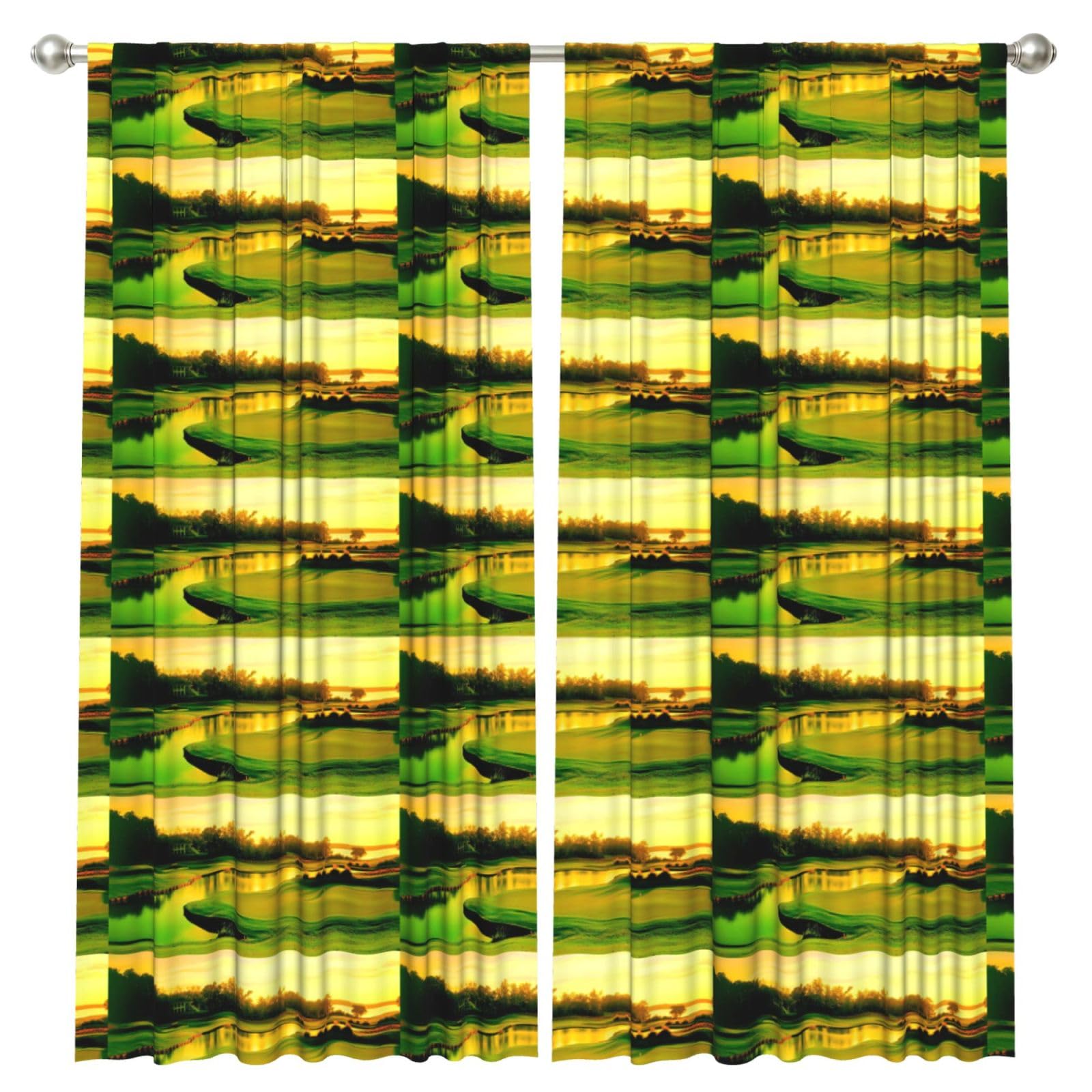 InOmak Golf Course Printed, 2 Panels Window Curtains 52 x 84 Inch Blackout Curtains for Living Room Bedroom
