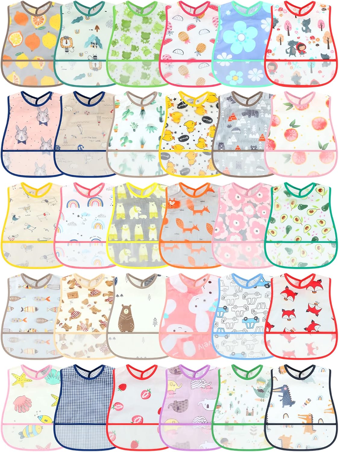 Sintege 30 Pcs Waterproof Bibs Bulk Feeding Bibs with Food