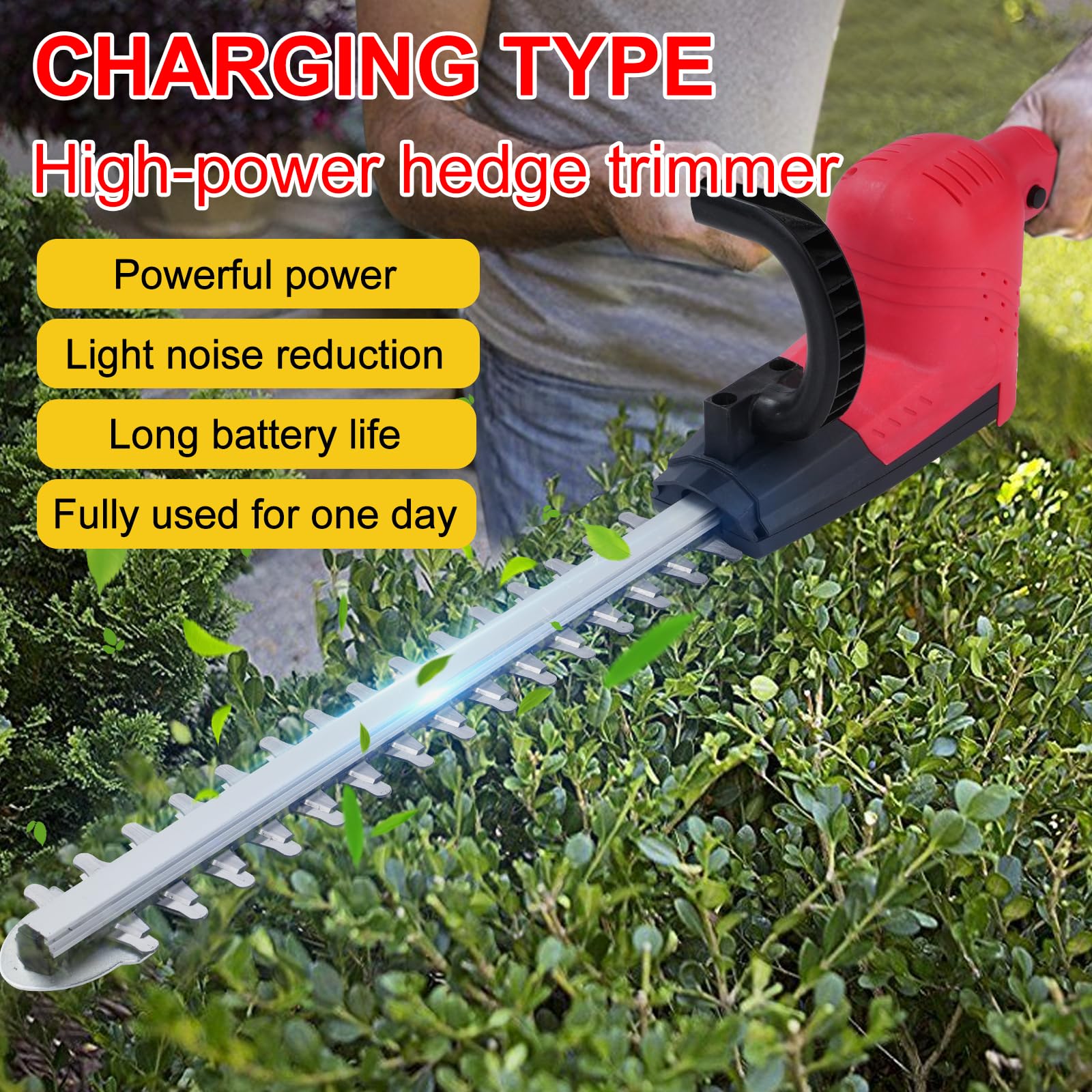 tagliasiepi a batteria 21 V, lunghezza 40 cm, impugnatura ergonomica, elettrico custodia protettiva, per arbusti