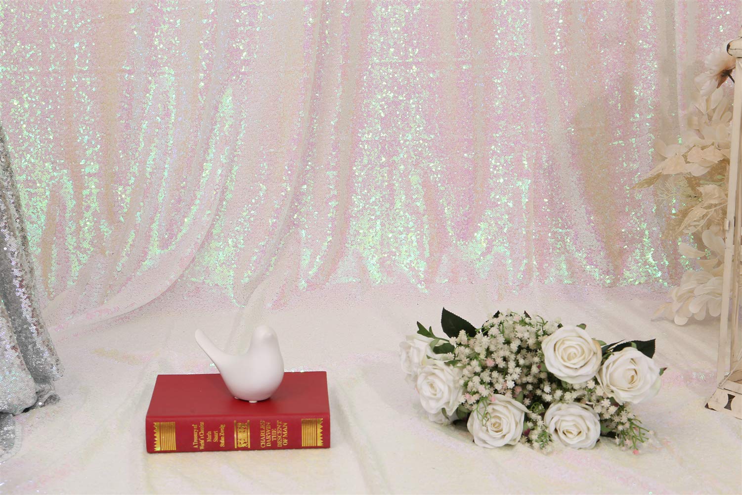 2Pieces Sequin Backdrop 2ftx8ft(60x243cm) Shiny Seamless Photo Booth Curtain for Party Wedding Decoration Photo Background, Iridescent — view 4