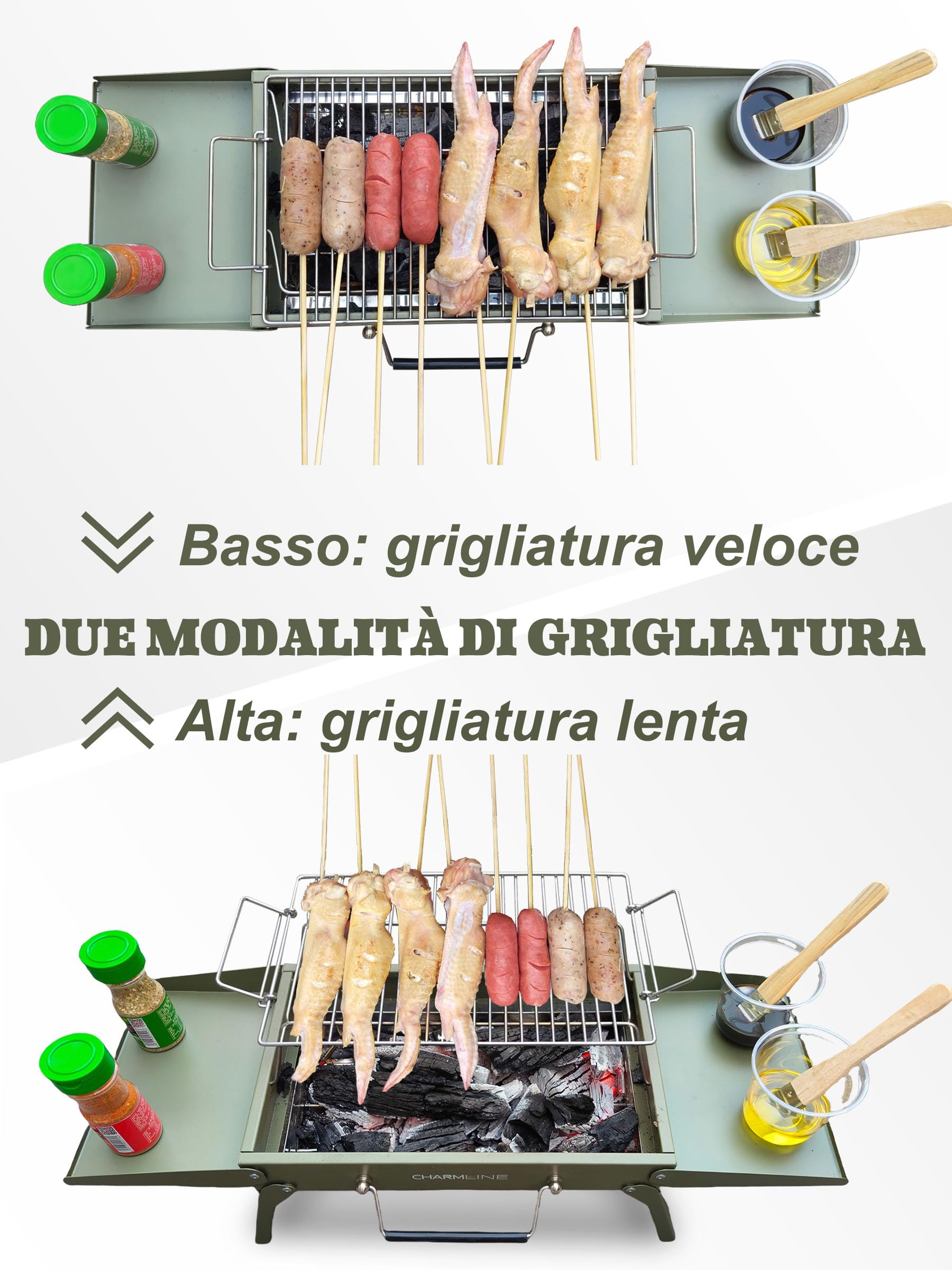 Charmline Griglia a Carbone Portatile Pieghevole 34x23 cm, BBQ Compatta per Campeggio Picnic Giardino