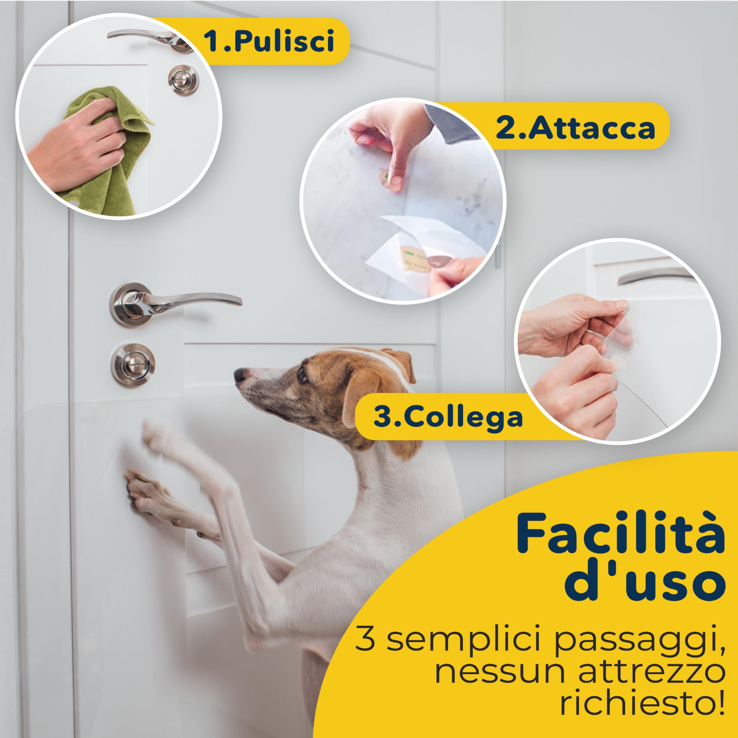 Protecto Proteggi Porta Graffi Cane Gatto 75 x 50 cm – Protezione Antigraffio Gatto Cane Resistente - Installazione Facile - Protezione Muro Trasparente Antigraffio - Mobili, Pareti, Porte, Finestre