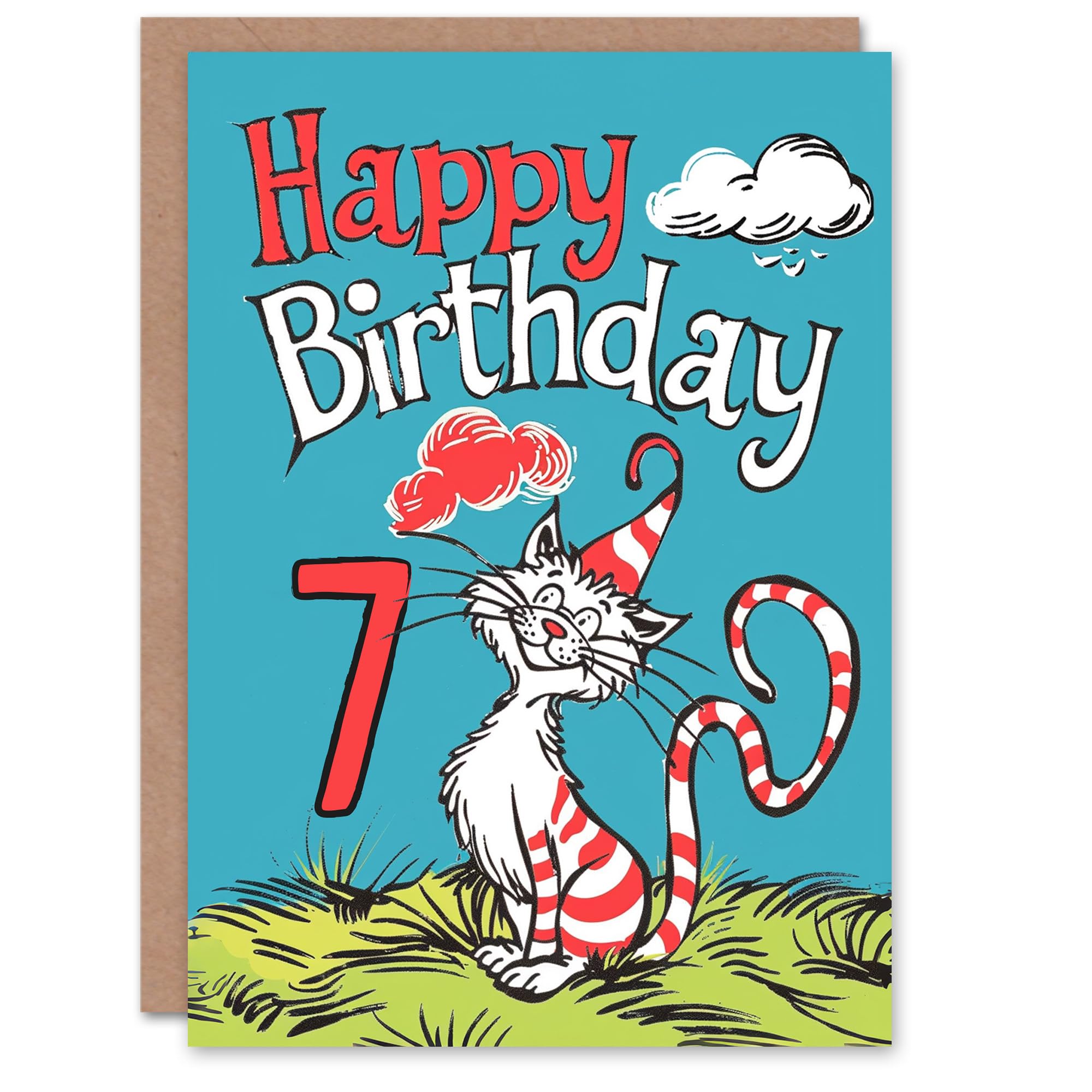 Artery8 Birthday Card - Cat Lover - 7th Birthday - Kids - Blue