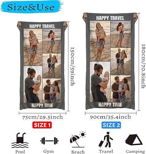 Miniatura 3 de Toalla de playa personalizada con foto y texto, toalla de baño de microfibra ligera personalizada con logotipo y nombre, toalla de secado rápido