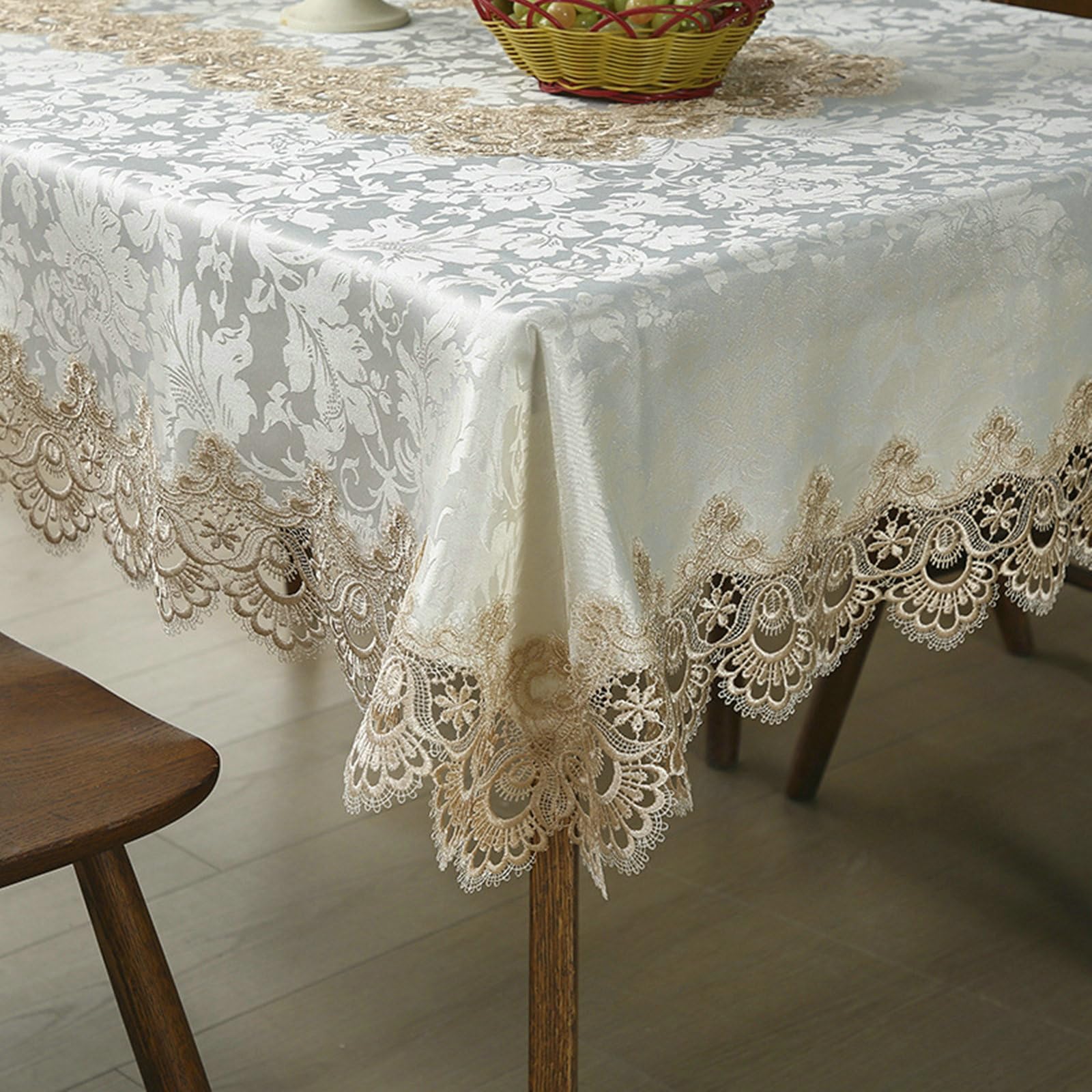 Gualiy Kwadratowy obrus beżowy 150 x 150 cm, kwiatowy żakardowy obrus