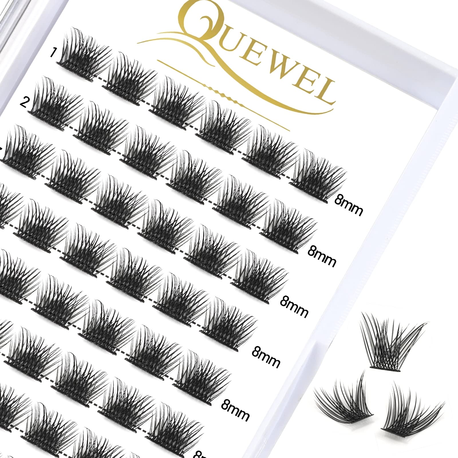 QUEWEL DIY Cluster Lashes - Individual Volume False Eyelashes, Soft & Light, Segmented, For Makeup Home Use (Honey01-D-MIX8-16mm) — view 25