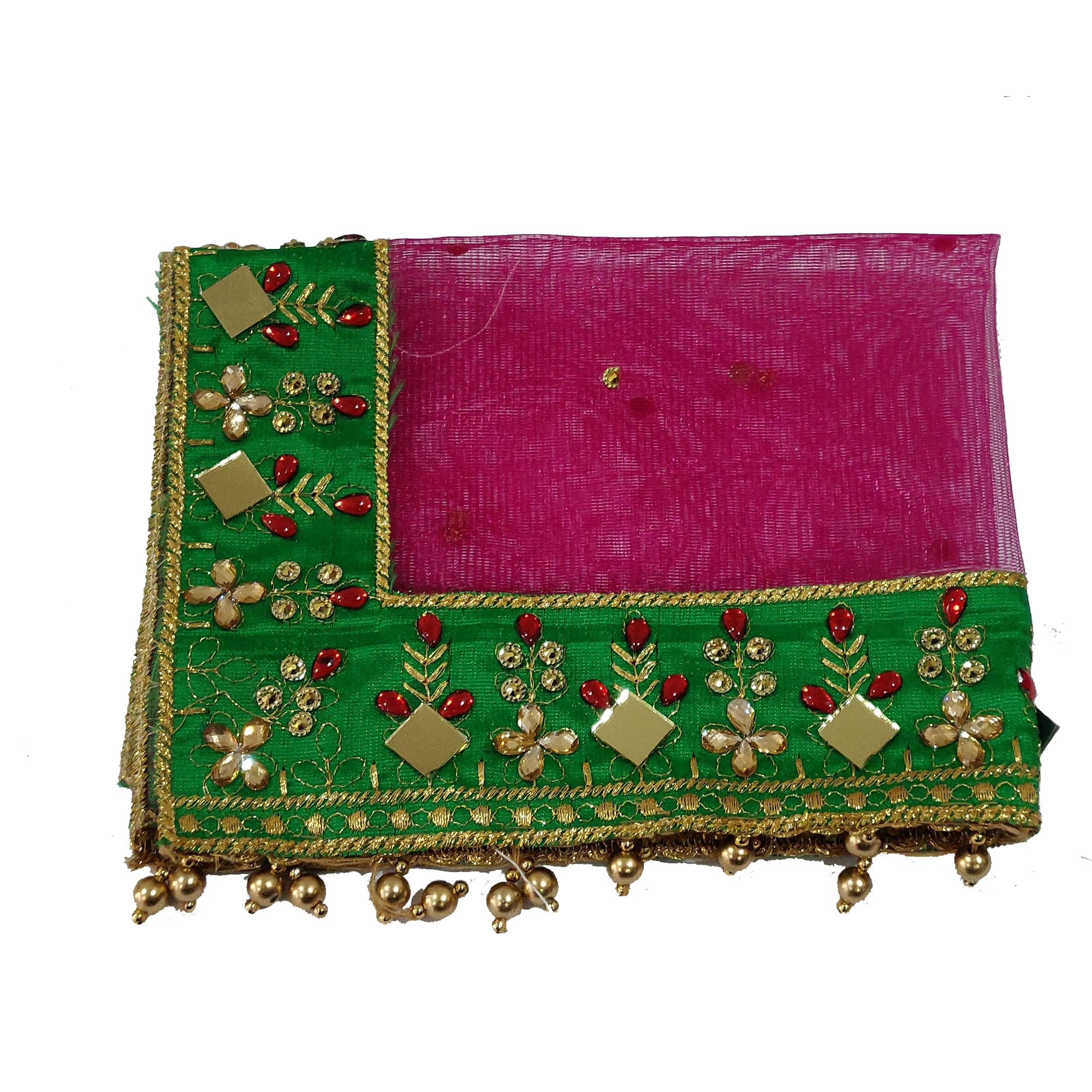 Decorative Mataji Ni Chunari for Hindu Festival Navaratri Diwali Pooja (Pink And Green)