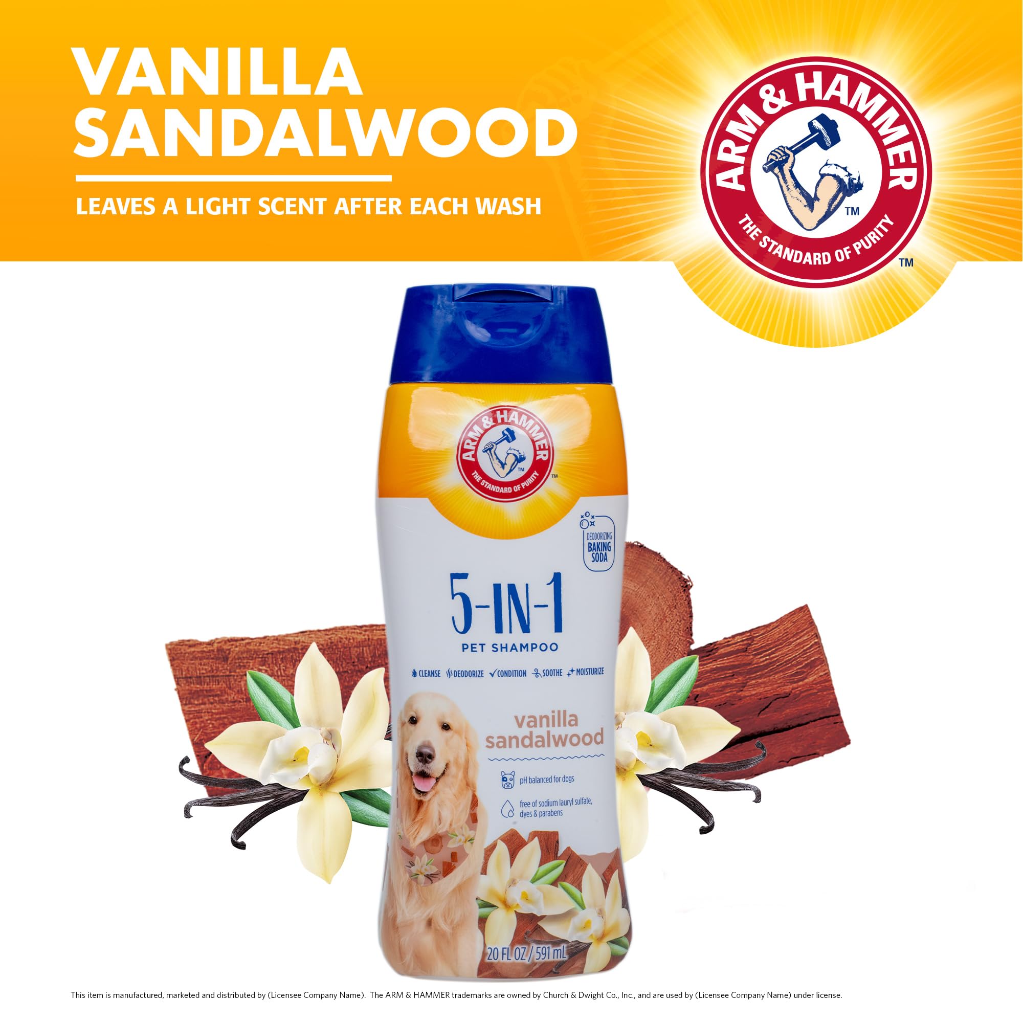 Arm & Hammer for Pets 5-in-1 Pet Shampoo with Conditioner, Vanilla Sandalwood Scent - Deodorizing, Skin Soothing, and Moisturizing Ingredients, Dog Oatmeal Shampoo with Aloe and Shea Butter, 20 Fl Oz - image 3