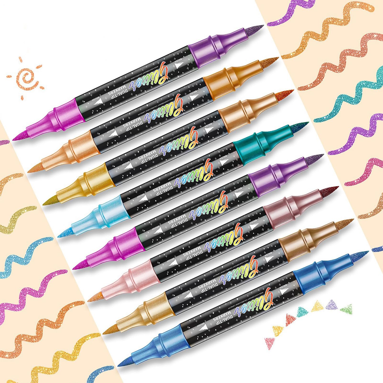 Pennarelli glitter bambini Set di pennarelli a base d'acqua a doppia punta | Pennarelli colorati con glitter per contorni per Casa, Scuola, Lavoretti Fai Da Te, Biglietti d'Auguri, Libri da