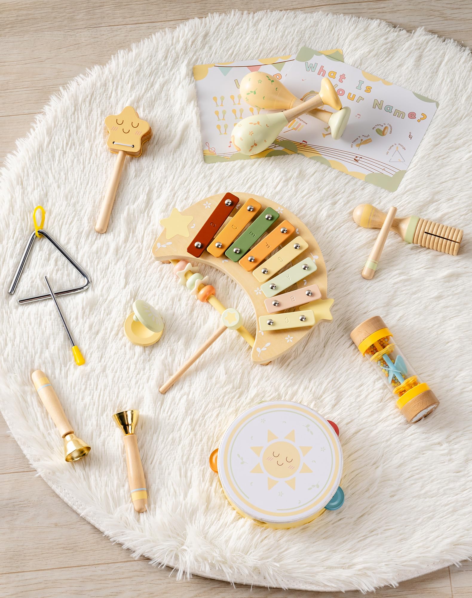 ROBOTIME Baby Musical Instruments Set, 11 PCS Wooden Toddler Musical Toys with Xylophone Percussion Instruments, Montessori Musical Toys for Preschool Kids Girls Boys