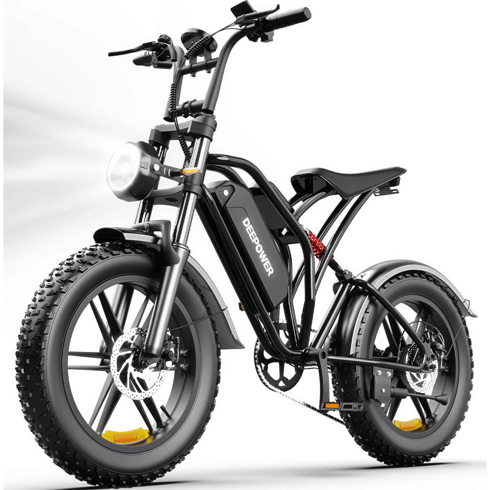 DEEPOWER S20 Bicicletta Elettrica Per Adulti, 48V 20Ah Batteria Rimovibile, Autonomia Lunga 120KM, 25 KM/H, Ebike Con Pneumatici Fat 20" Per Tutti I Terreni, 7 Marce, Sospensione Idraulica
