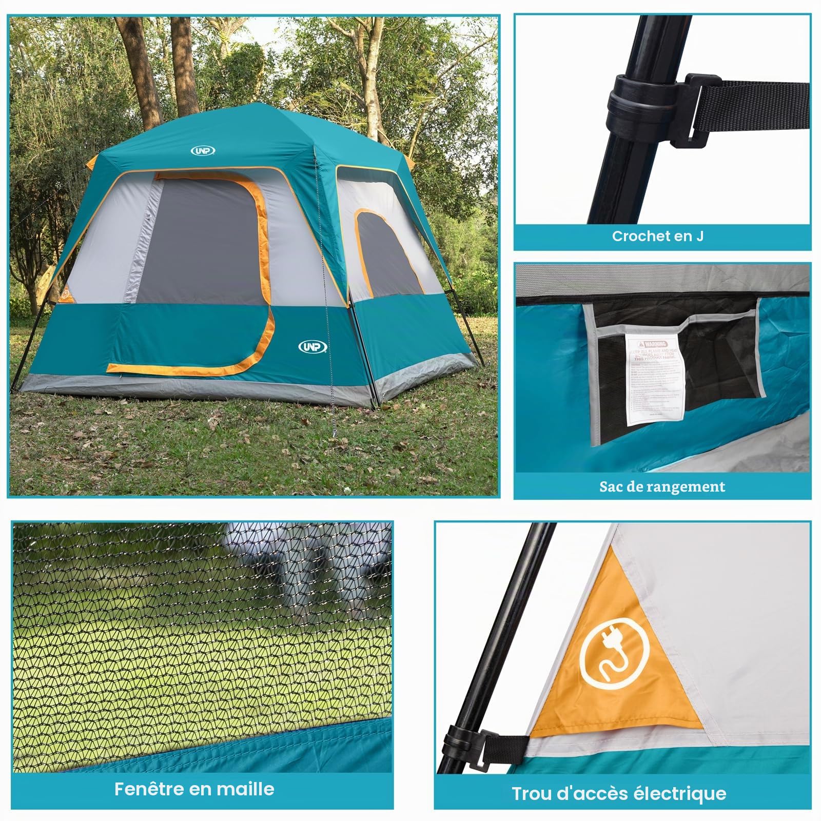 UNP Tente 4-8 Personnes, Facile à Installer, ImperméAble avec Toit Anti-Pluie pour Camping/RandonnéE Et RandonnéE