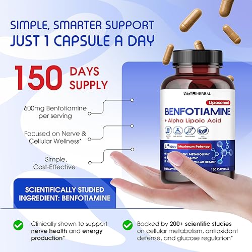 Miniatura 3 de Vital Herbal Benfotiamina liposomal con ácido alfa lipoico - Máxima potencia - Apoya el metabolismo saludable