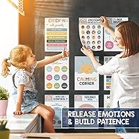 Vista 4 de 12 pósteres bohemios relajantes para el aula, tabla de ruedas de sentimientos y póster de emociones para niños, suministros de esquina para terapia