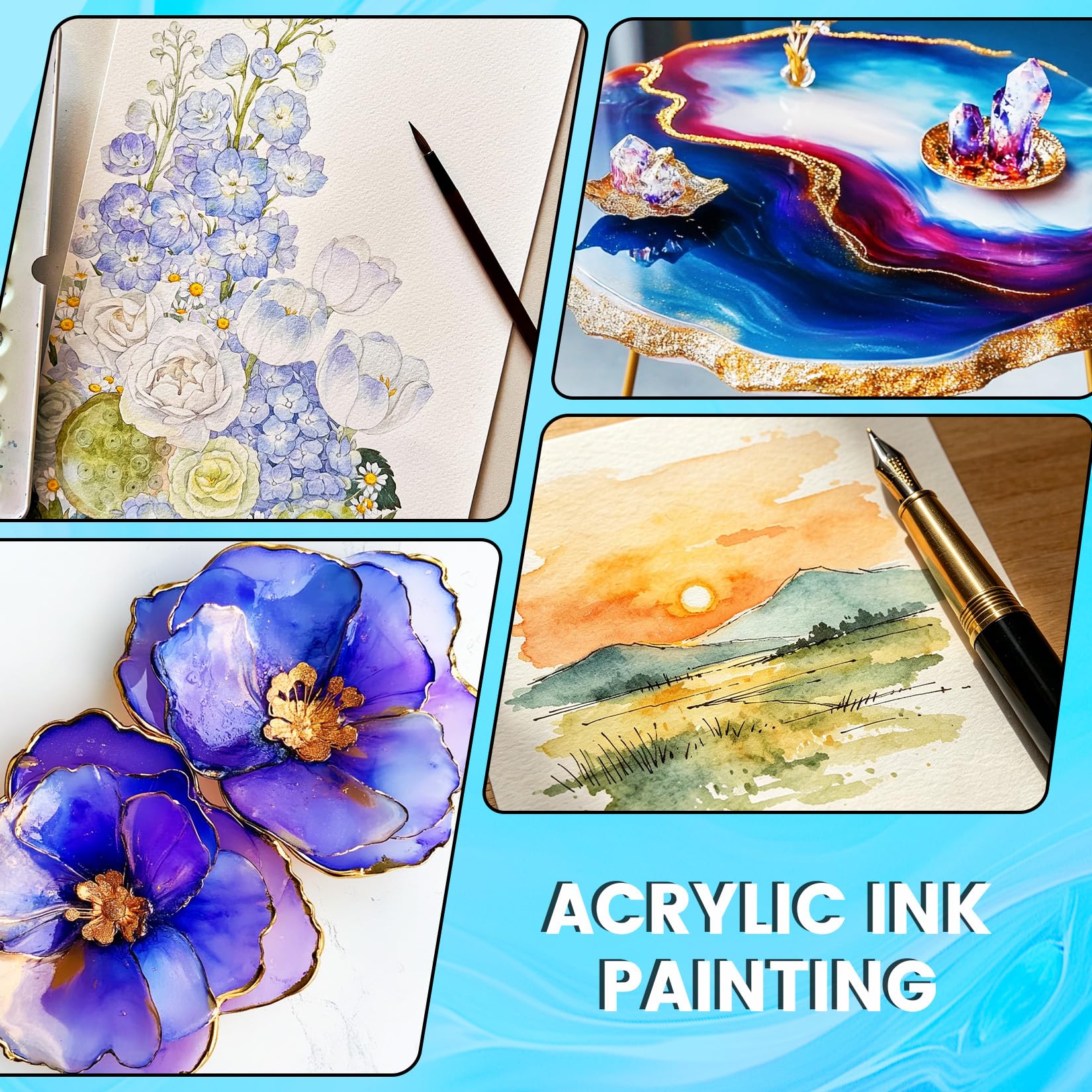 Alcohol Ink - 54 Colors Alcohol Ink Set, Quick Dry Acrylic D -6