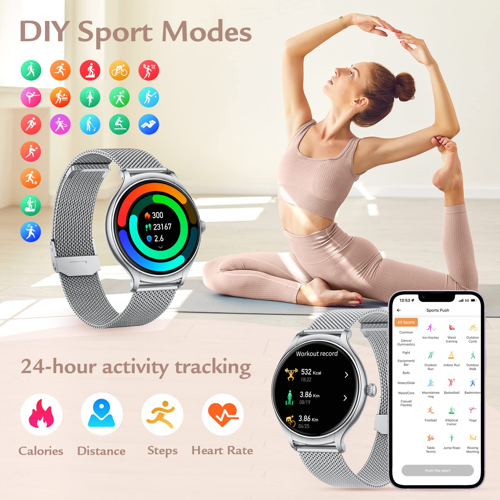 Montre Connectée Femme G208 – 2 Bracelets, Fonction Appel/réponse Bluetooth, IP68