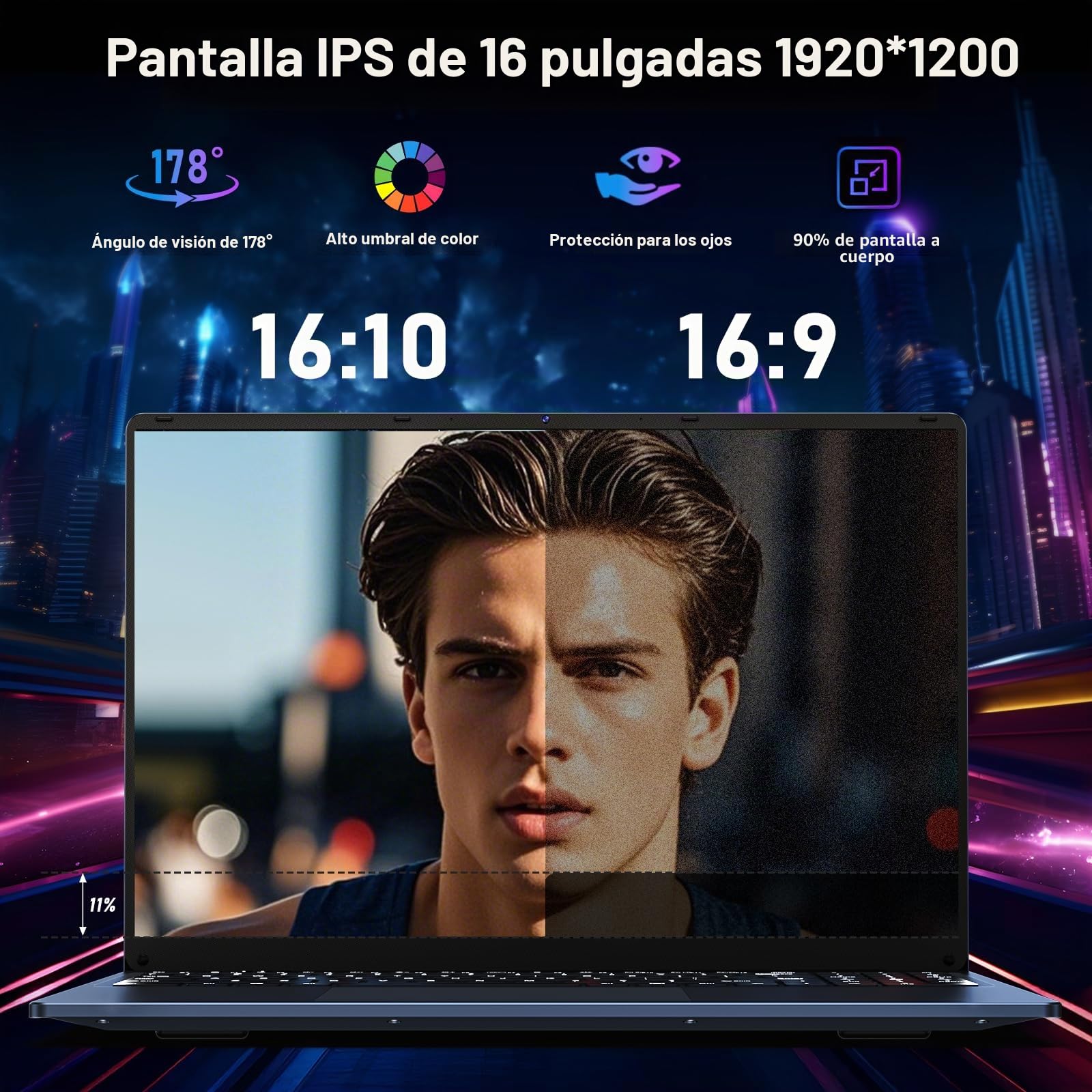 NAIKLULU 16 Pulgadas Ordenador Portatil RAM 16GB SSD 512GB, Processor N150 (1,2 a 3,6GHz) Laptop 2026, Pc Portatil Notebook Computadora Portatil, 6000Mah/Teclado Completo Retroiluminado/1920x1200P
