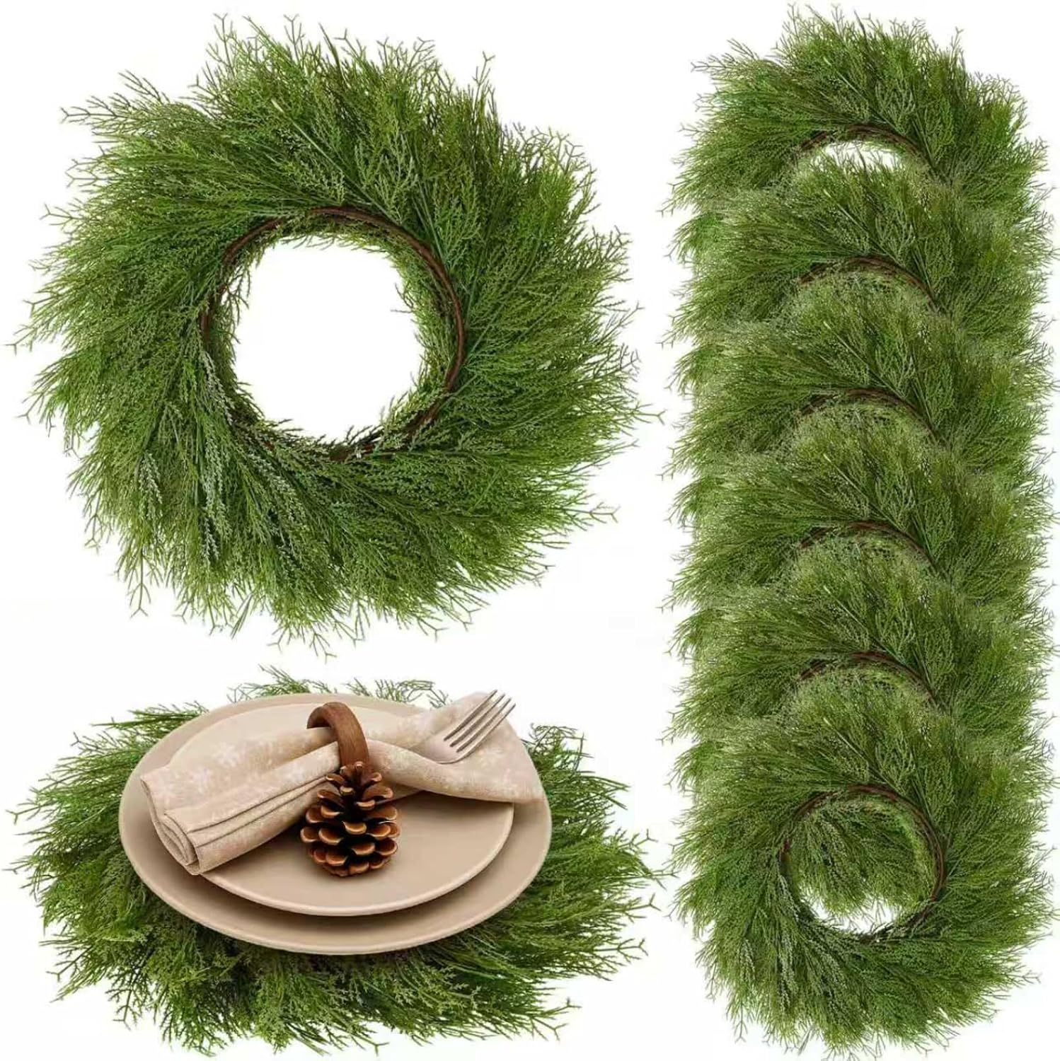 Christmas Placemats Set of 6 Round Greenery Place Mats Xmas Circular Artificial Wreath Dining Table Decor Winter Fake Plants Branches Mats for Kitchen Accessories(Pine Needles) Christmas Placemats Set of 6 Round Greenery Place Mats Xmas Circular Artificial Wreath Dining Table Decor Winter Fake Plants Branches Mats for Kitchen Accessories(Pine Needles)