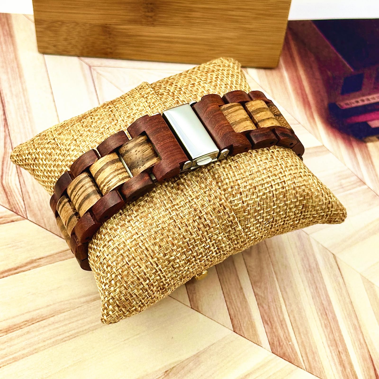 Relojes de madera hechos a mano para hombre, esfera roja, ligero, analógico, de cuarzo, correa ajustable
