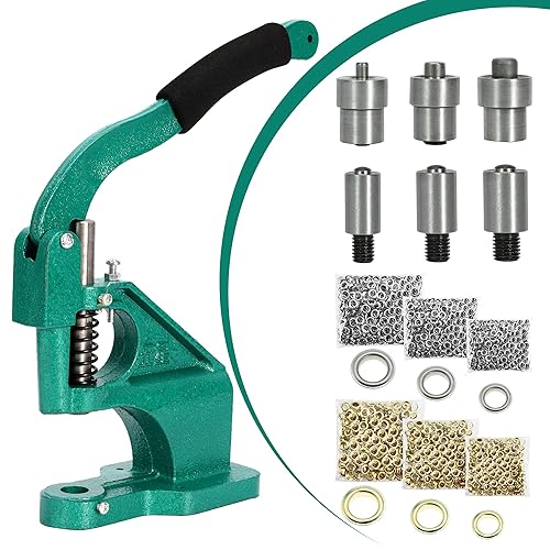 Kit de herramientas de prensa manual para máquina de lona, ojales, prensa de ojales resistentes, 3 troqueles (#0#2#4), 3000 ojales plateadosdorados