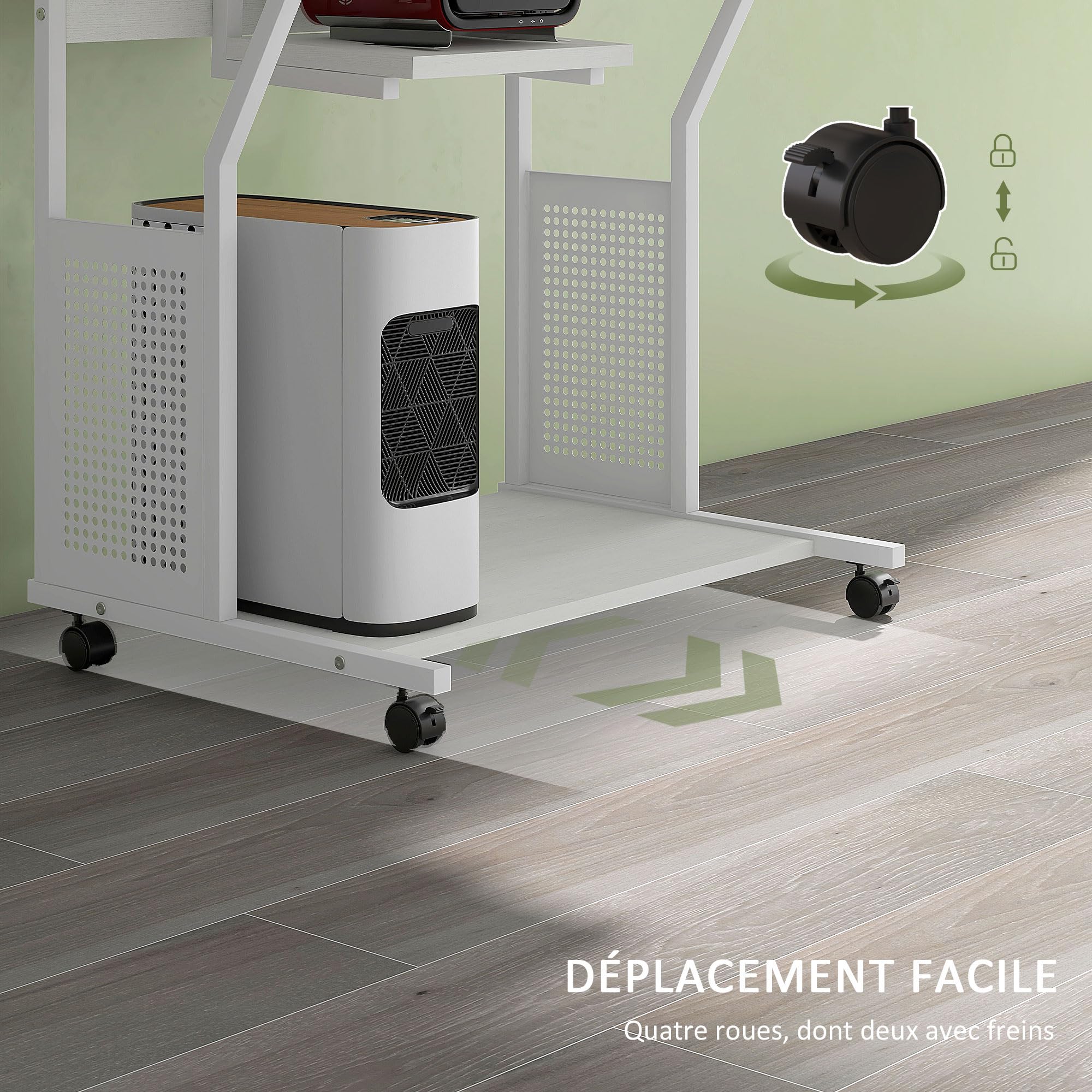 HOMCOM Bureau d'Ordinateur avec Rangement Roulant 80 x 50 x 130 cm Blanc