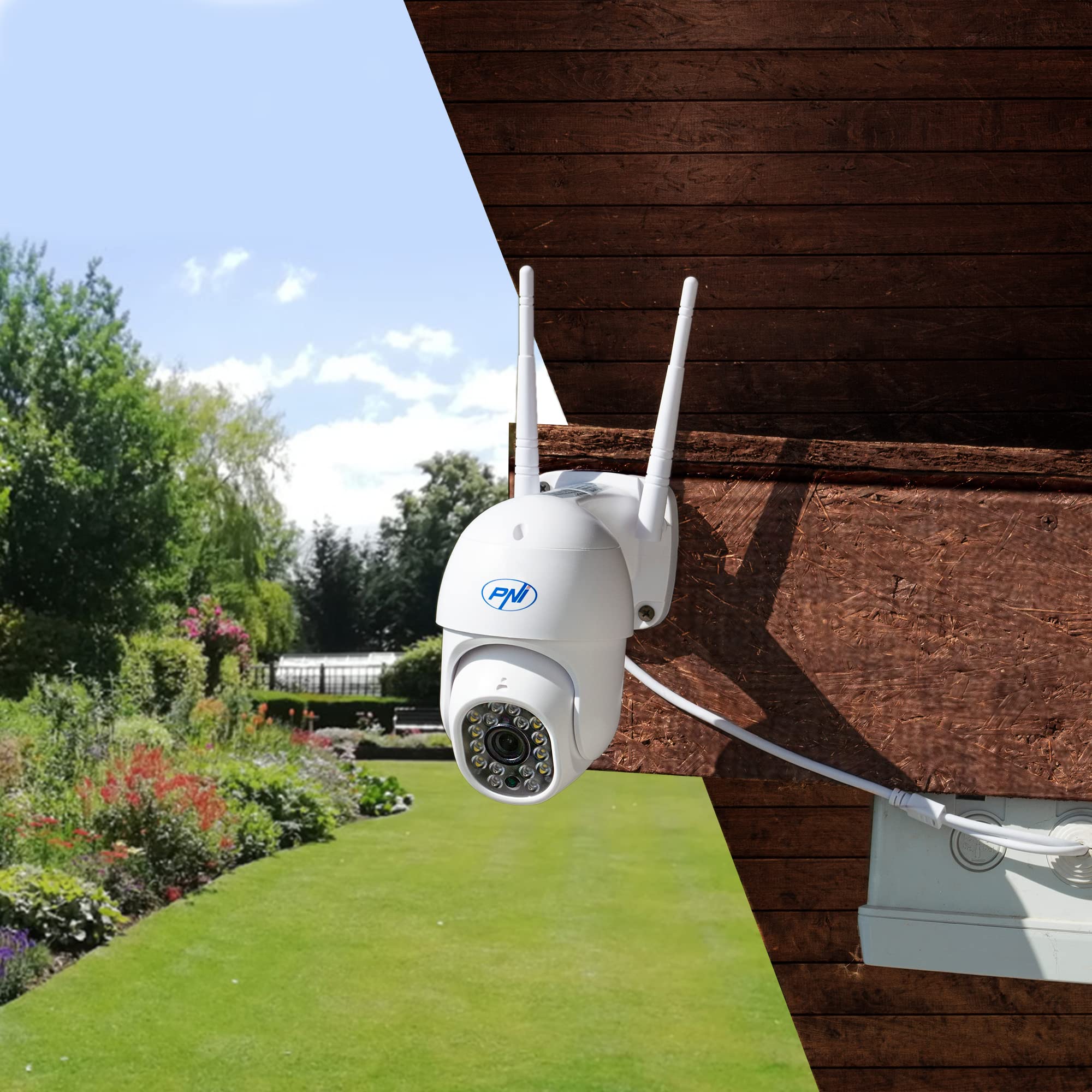 Telecamera di videosorveglianza wireless PNI IP440 WiFi PTZ, 4 MP, zoom digitale, slot micro SD, stand-alone, allarme di rilevamento del movimento, tracciamento del movimento