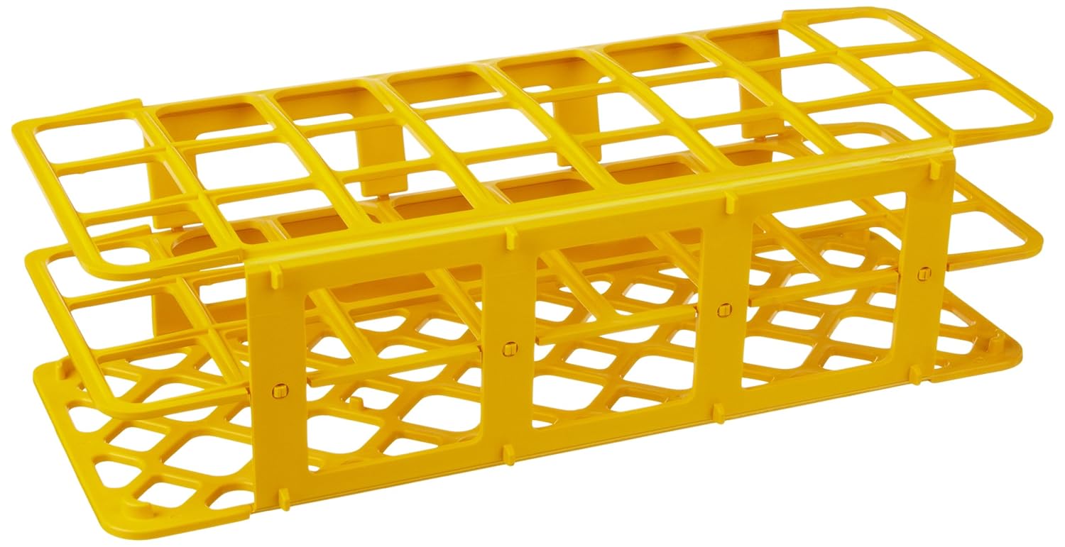 Globe Scientific 456806 Polypropylene Microcentrifuge Tube Rack, 30mm Tube, Yellow, 24-Place