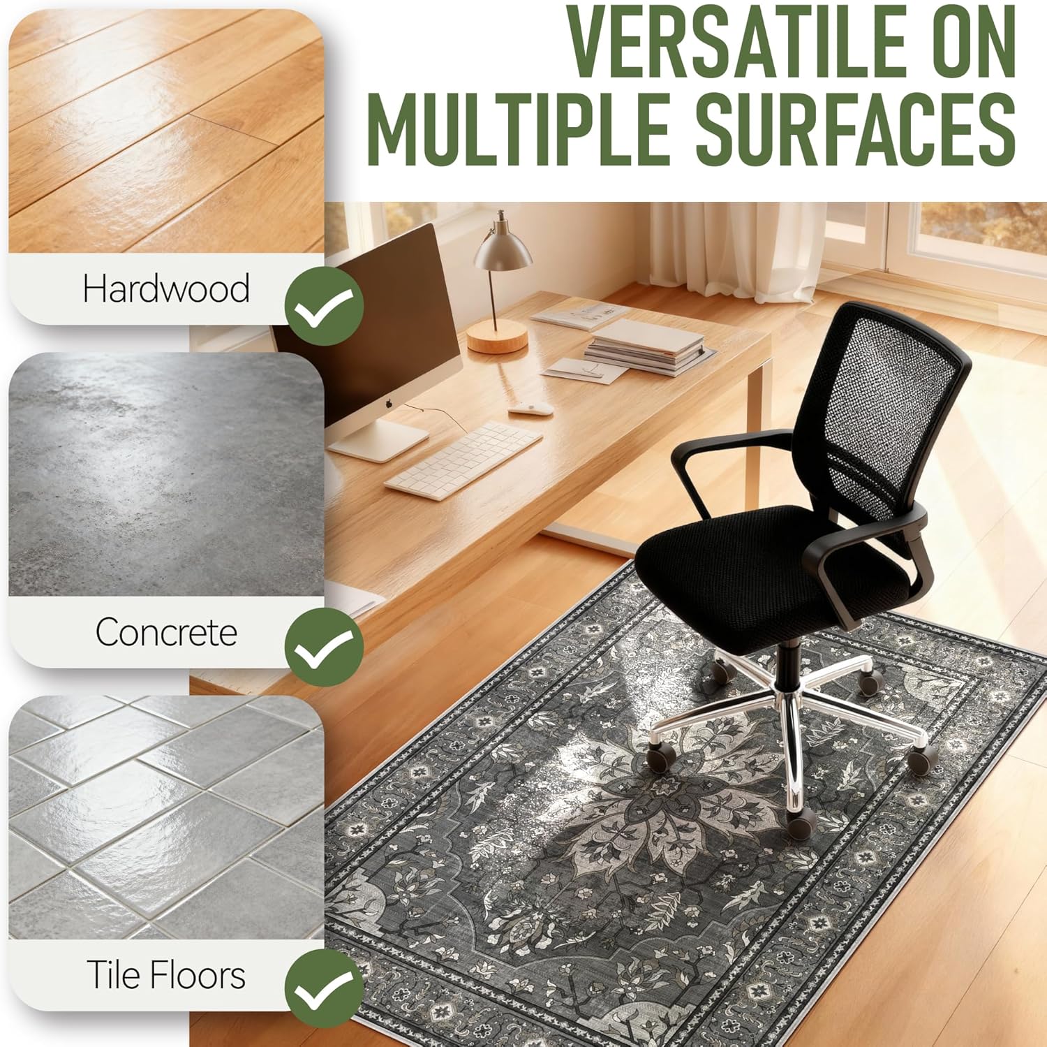 48"x60" Office Chair Mat for Hardwood, Under Desk Chair Mat for Home Office, Anti-Slip Office Rugs for Rolling Chairs, Floor Protector Washable Rugs Charcoal Gray